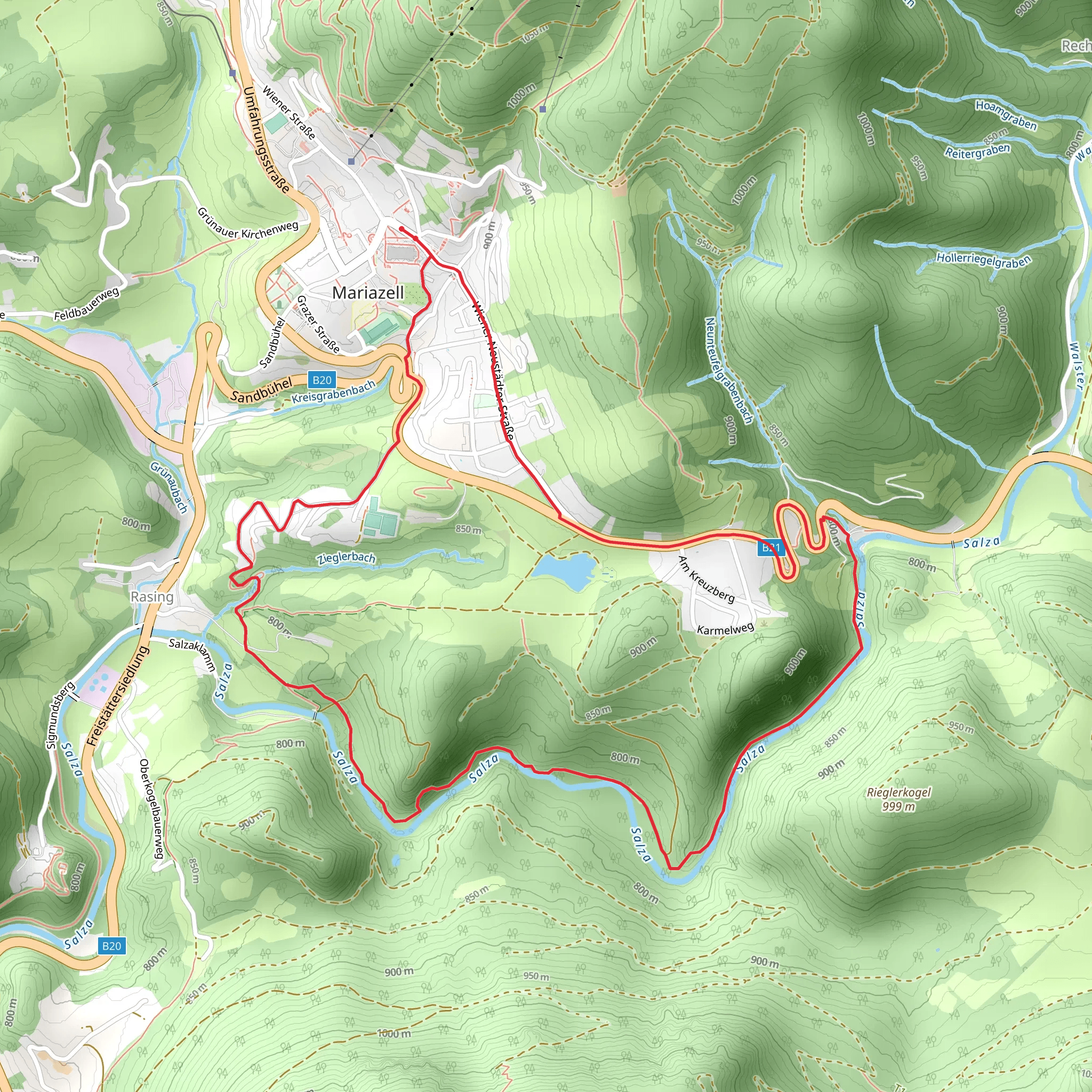 Around River Salza from Mariazell mobile static map