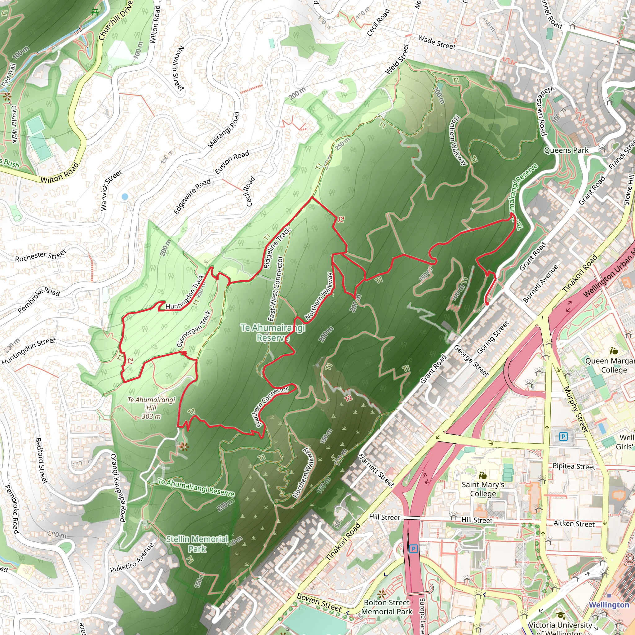 Wellington Northern Walkway, Huntingdon Track Loop mobile static map