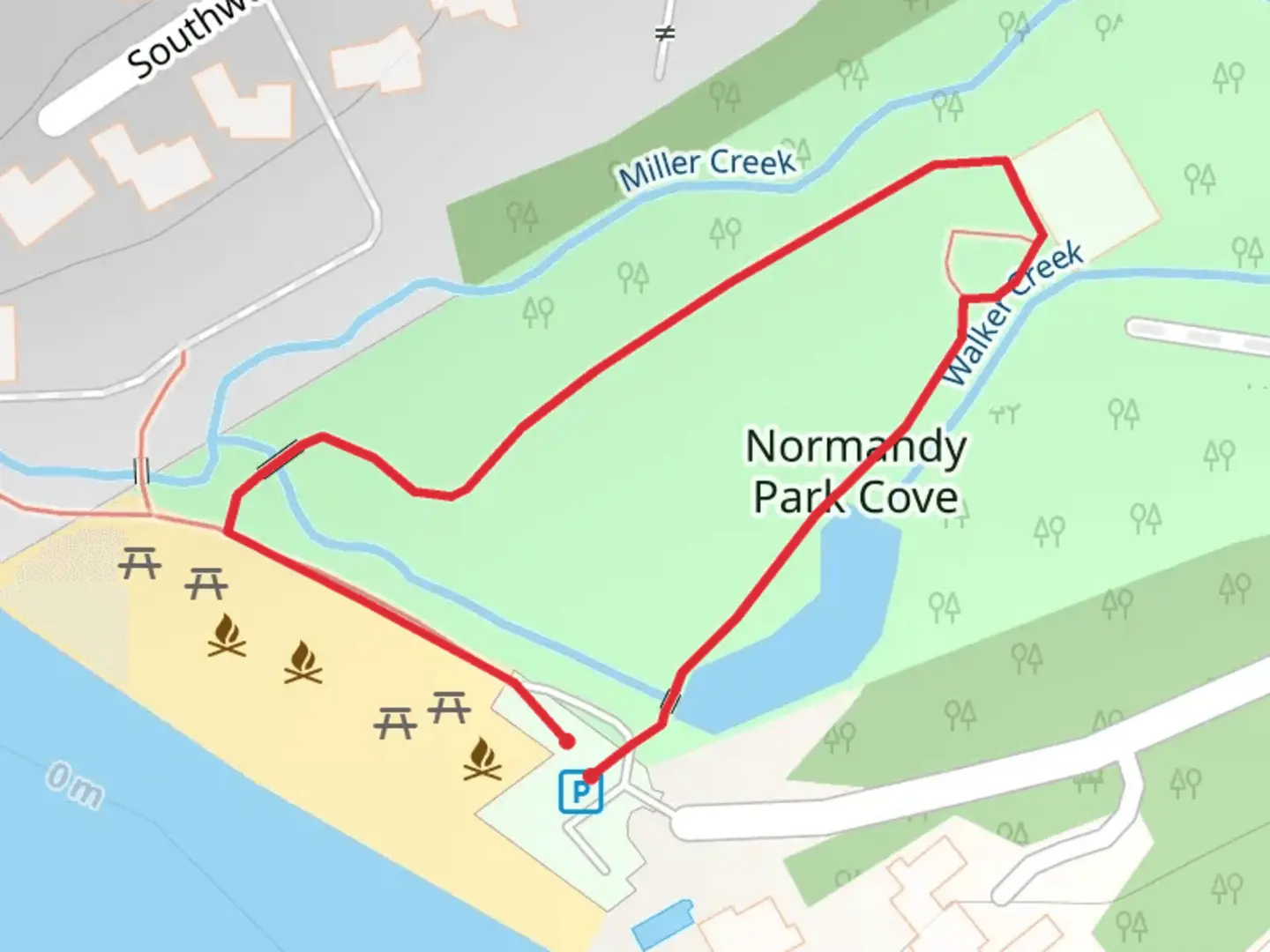 An image depicting the trail Normandy Park Cove Loop and its surrounding area.