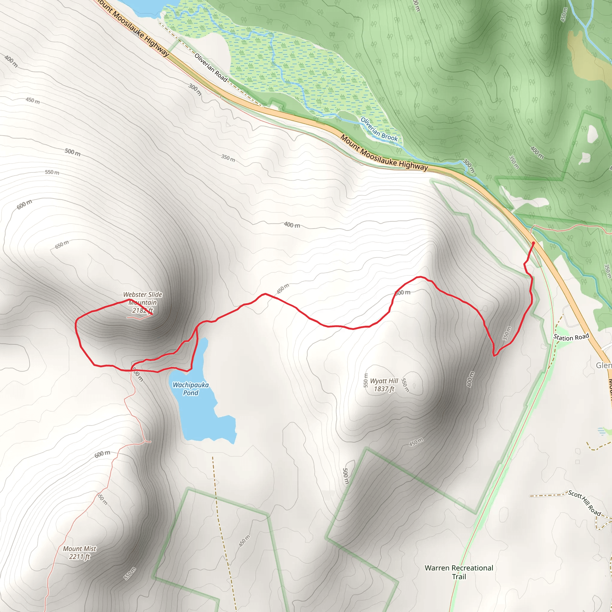Webster Slide Mountain and Wachipauka Pond Trail mobile static map