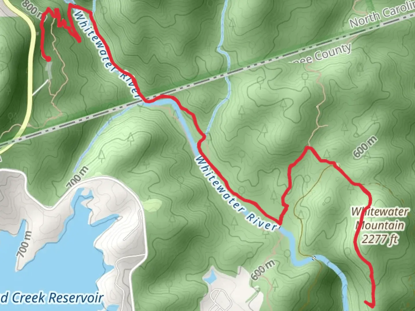 An image depicting the trail Whitewater River - Whitewater Mountain and its surrounding area.