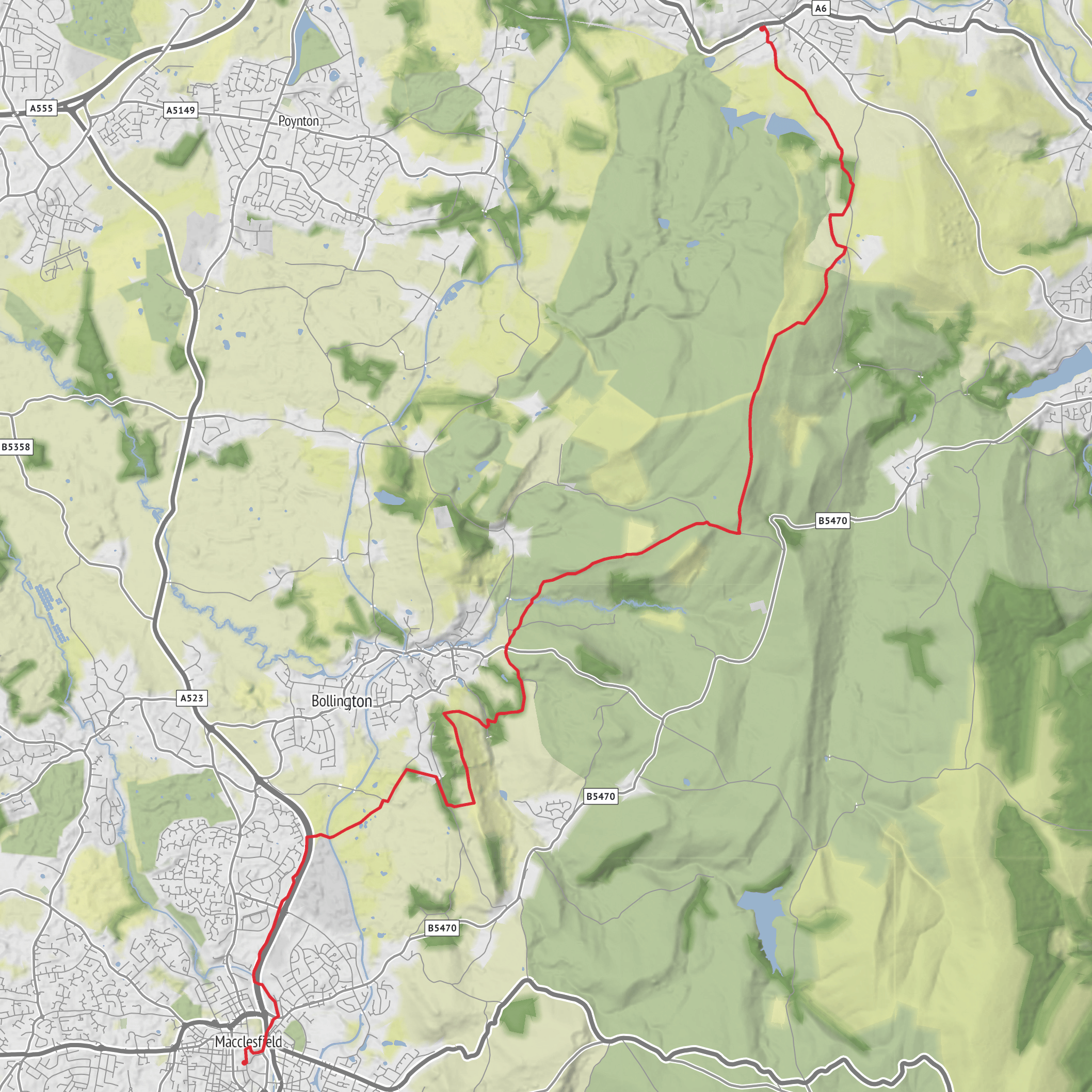 Disley To Macclesfield via Sponds Hill and White Nancy mobile static map