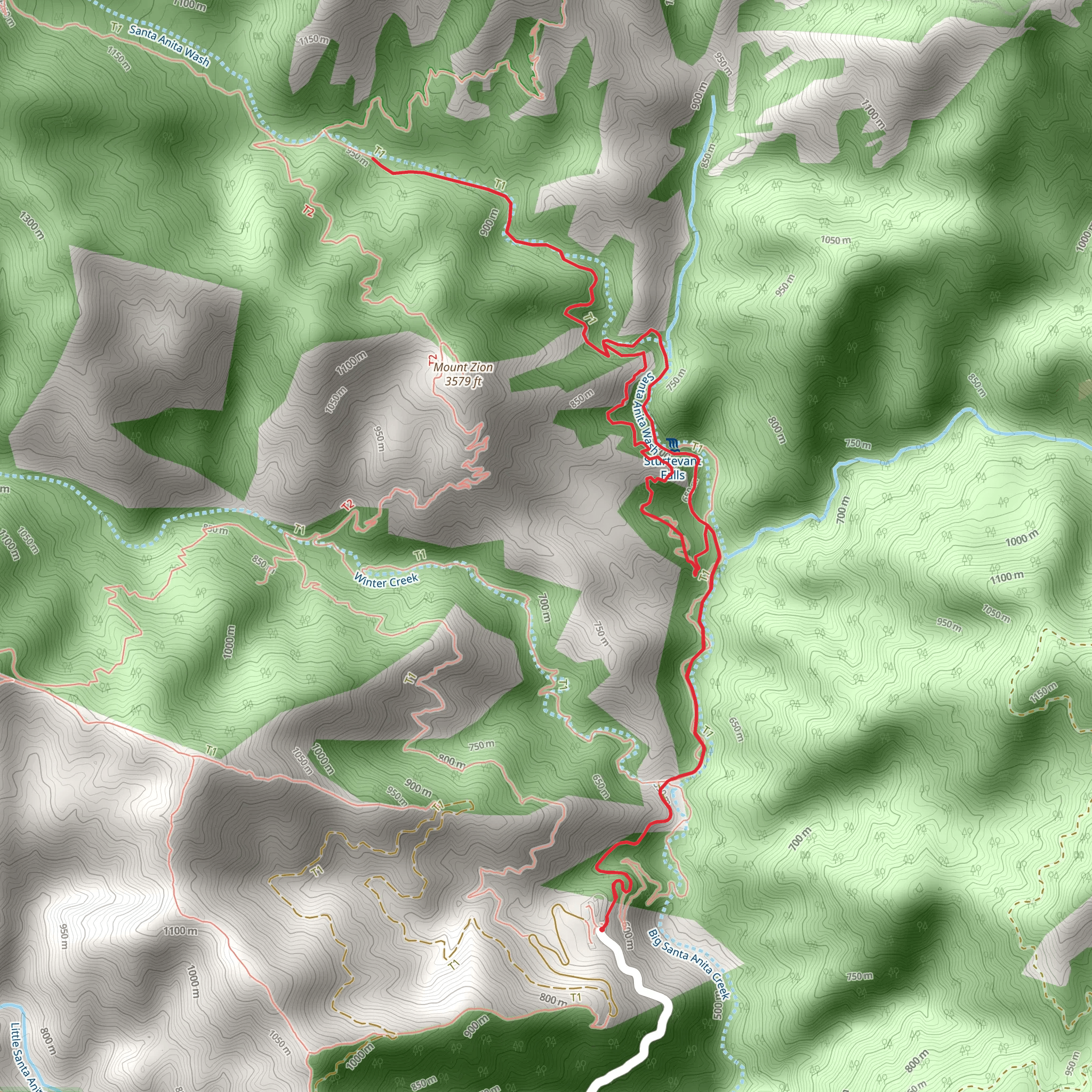 Gabrielino and Sturtevant Trail mobile static map