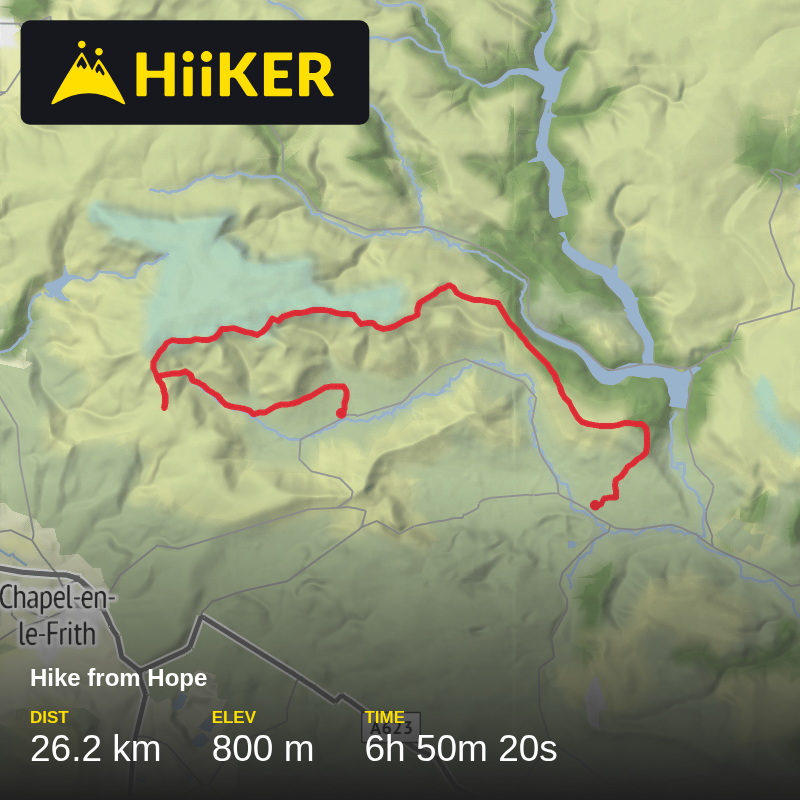 A map preview of the recording High Peak Hiking.