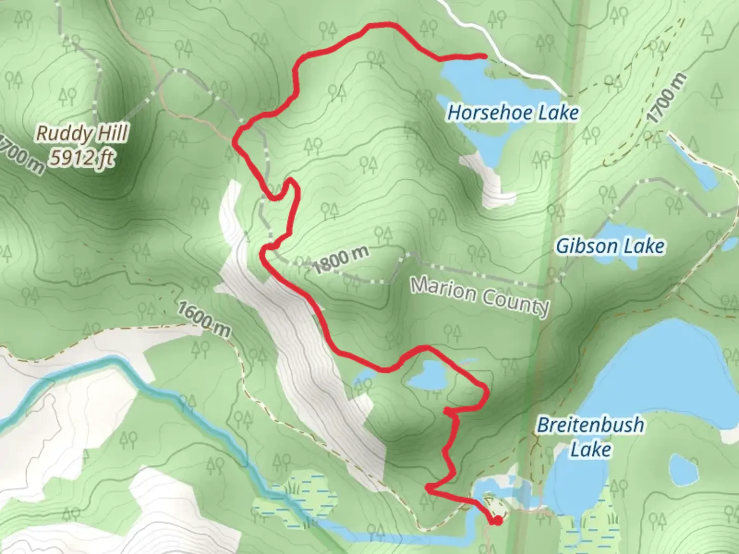 An image depicting the trail Horsehoe Lake via PCT and its surrounding area.