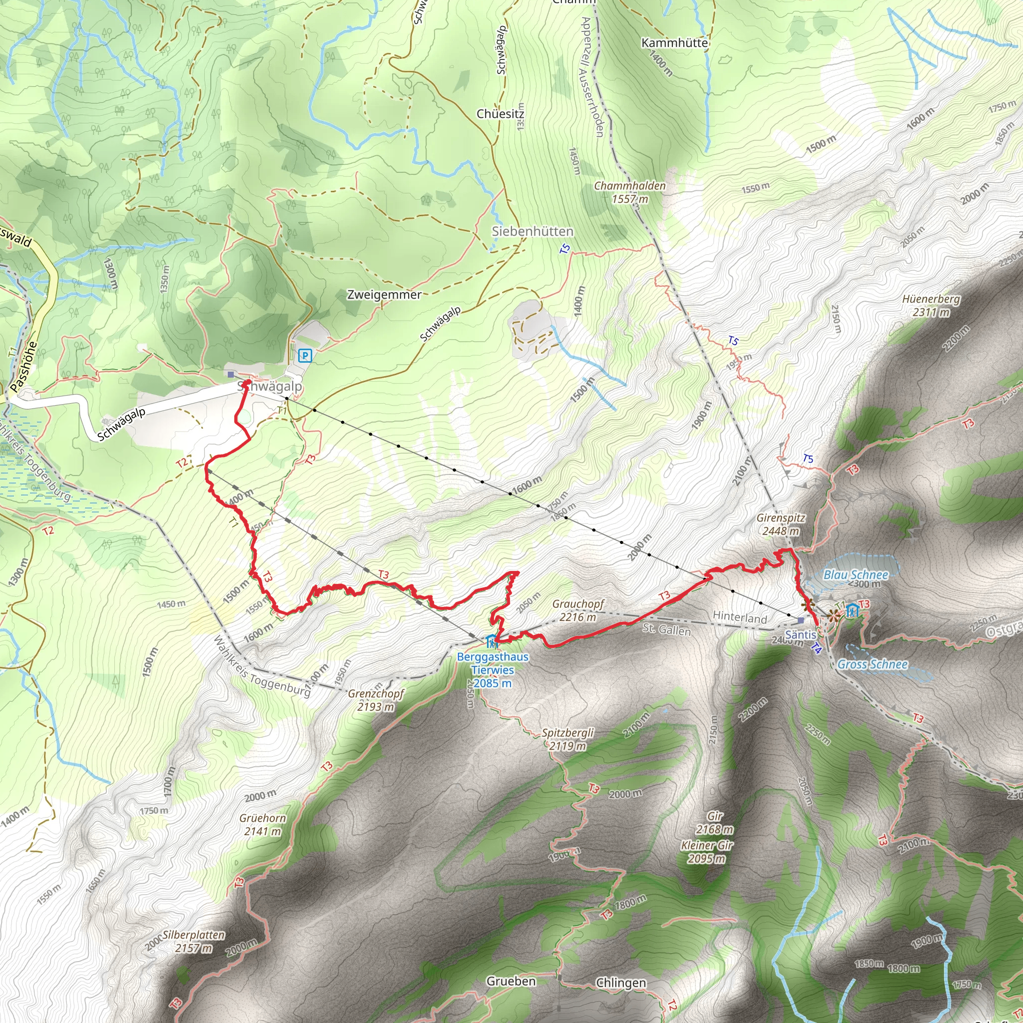 Schwägalp - Tierwis - Säntis Trail mobile static map