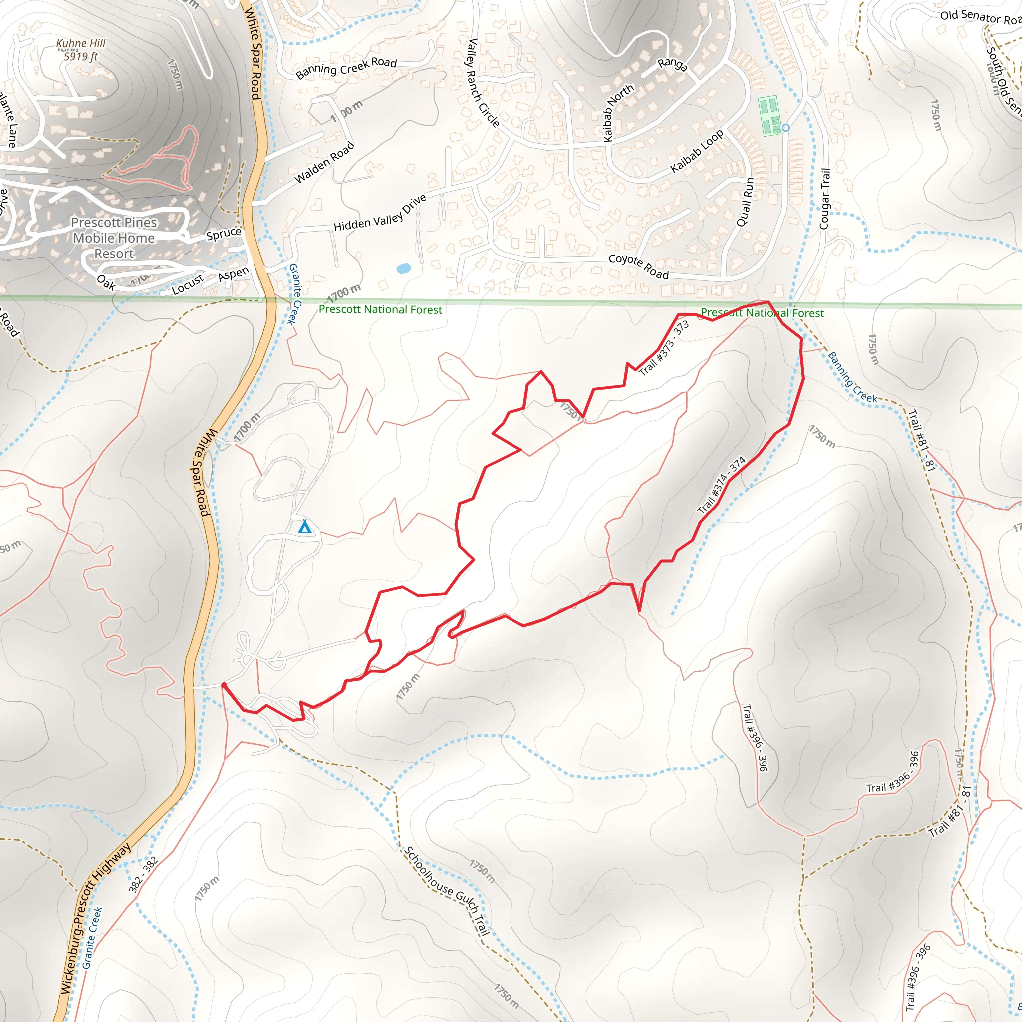 Prescott Circle, Banning Creek and Apple Blossom Loop Trail mobile static map
