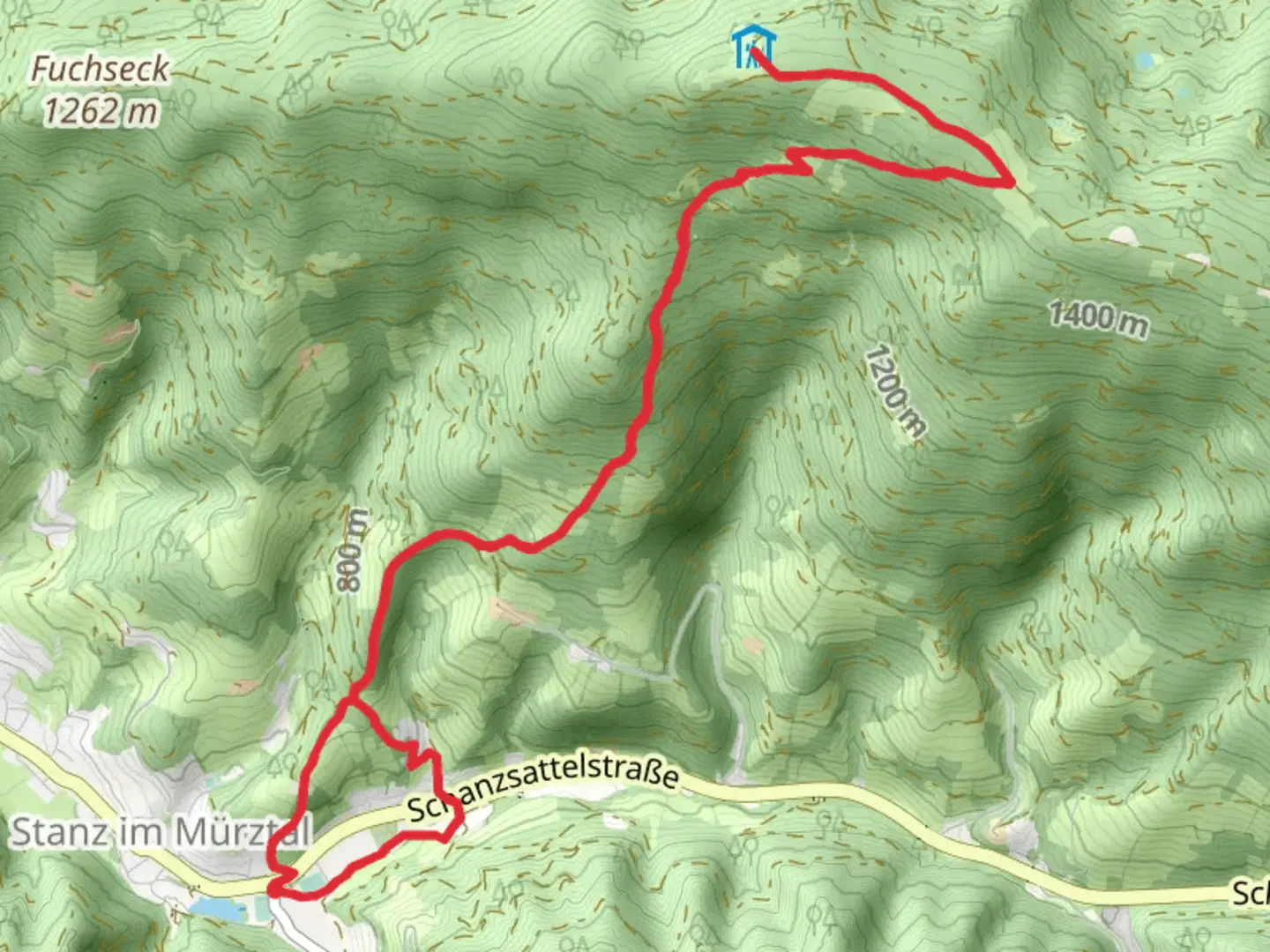 An image depicting the trail Auf die Stanglalm von Stanz im Mürztal aus and its surrounding area.