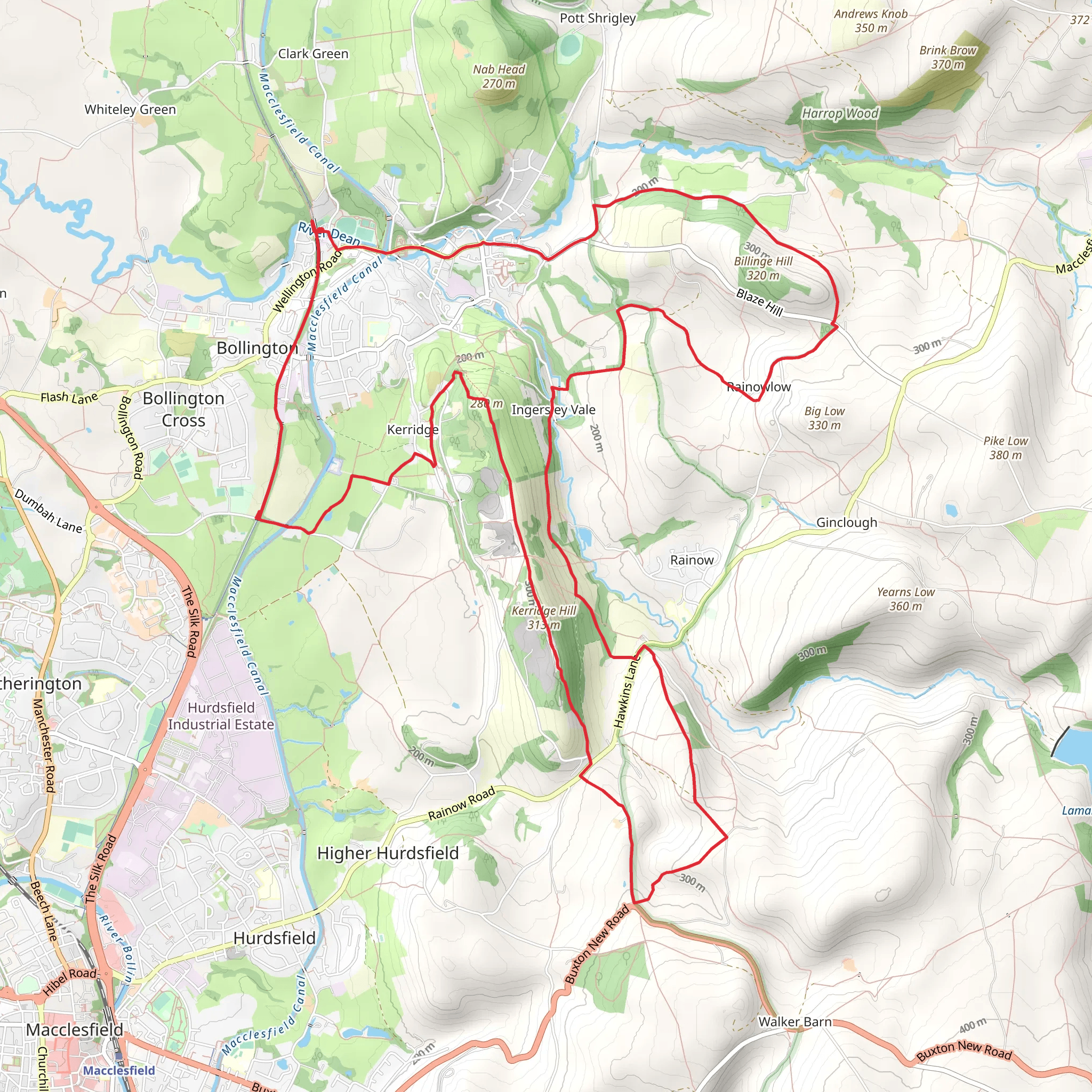 Bollington, Kerridge and Rainowlow Loop via Kerridge Hill mobile static map