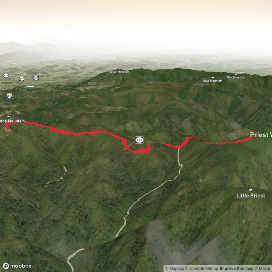An image depicting the trail The Priest wilderness, Crabtree falls, The Priest peak and Spy Mt and its surrounding area.