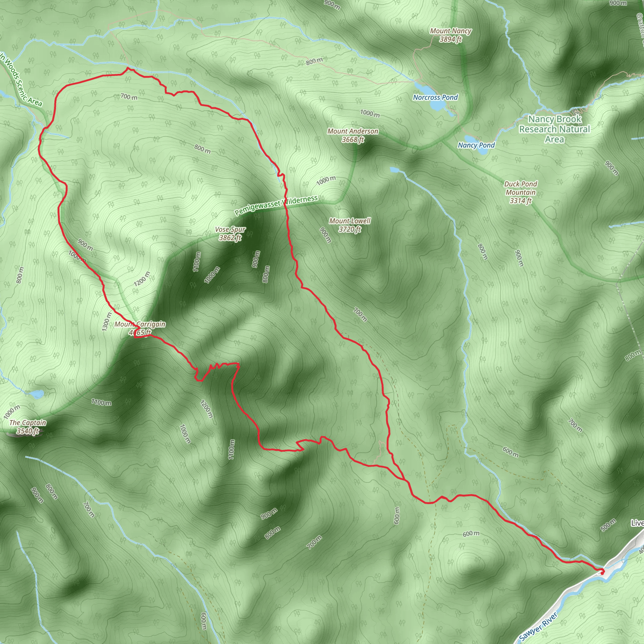 Vose Spur Loop via Carrigain Notch Trail mobile static map