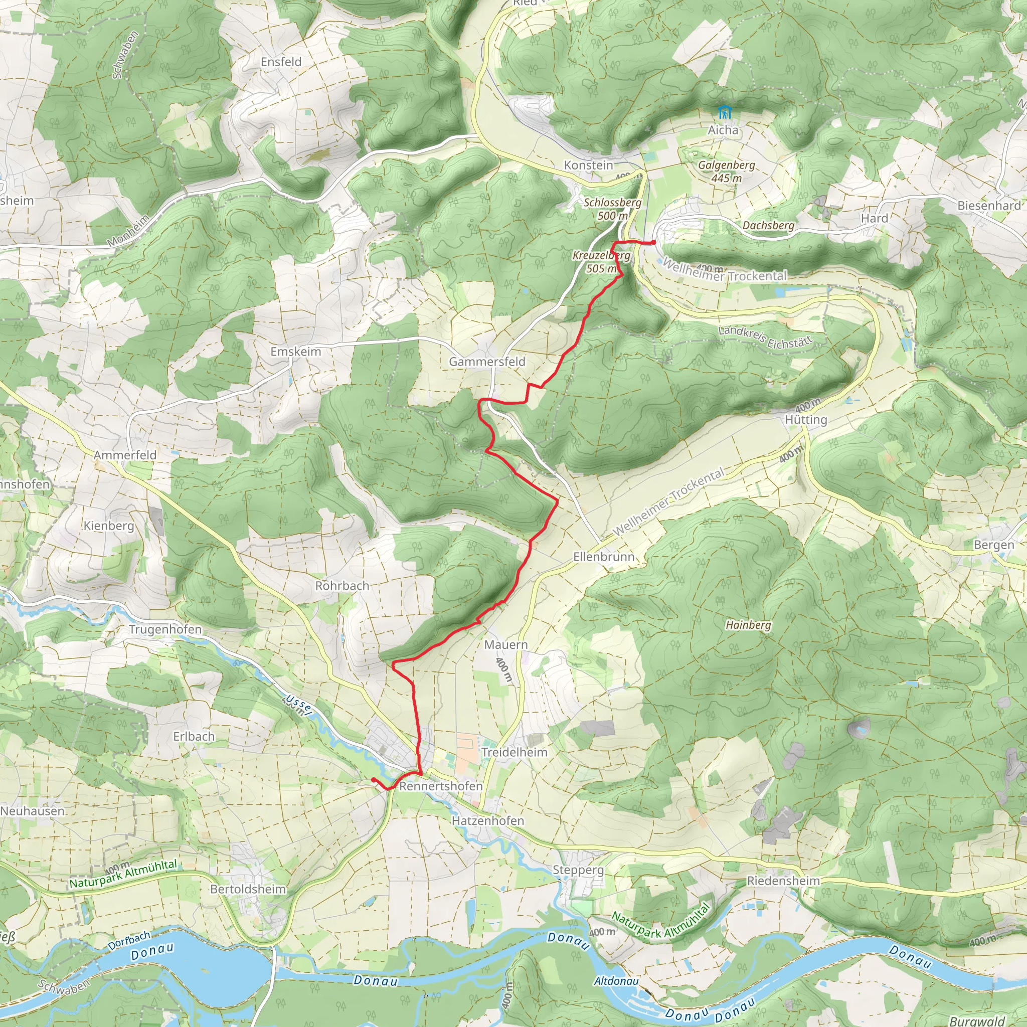 Wellheim to Rennertshofen via Urdonautalsteig mobile static map
