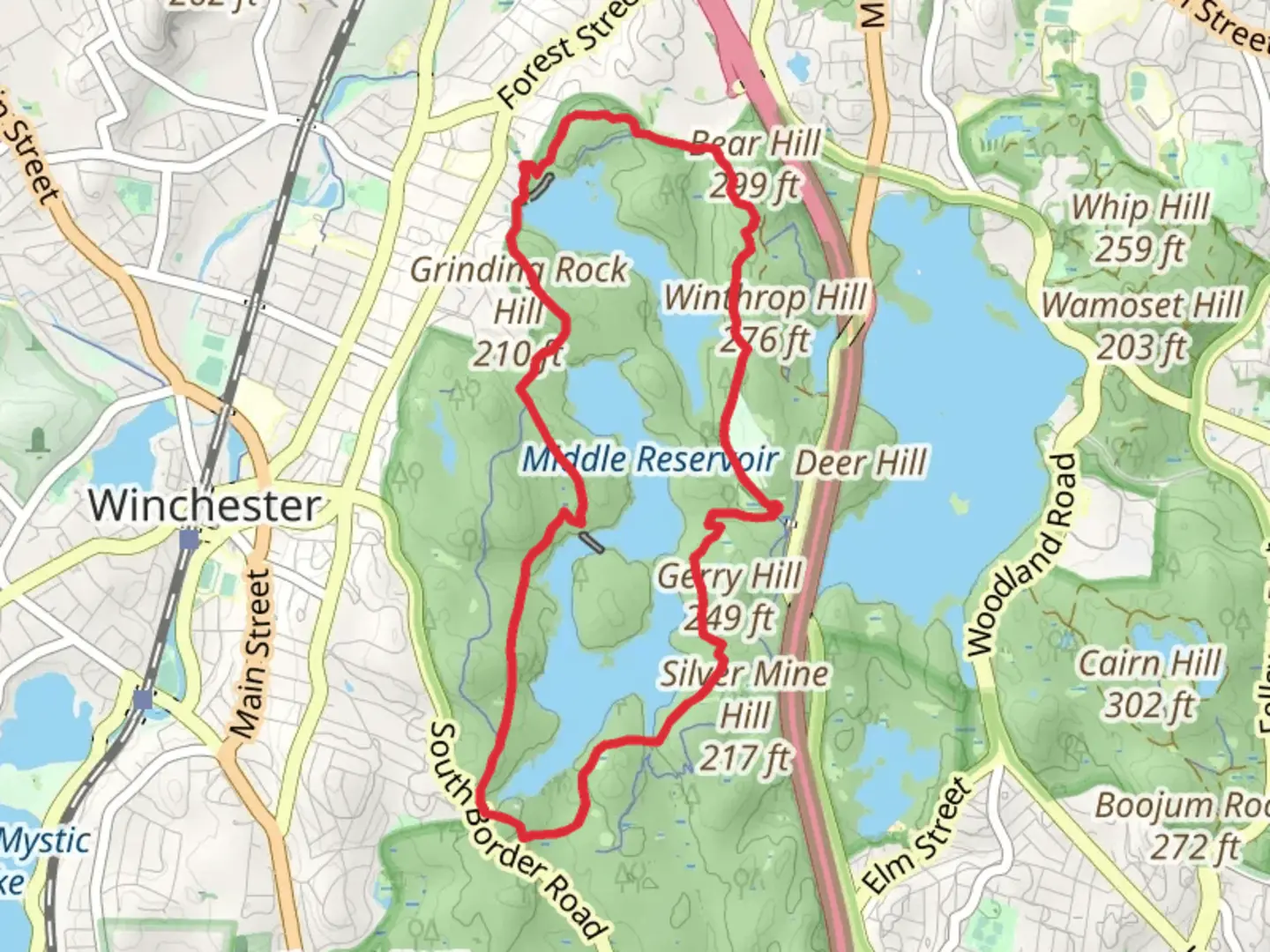 An image depicting the trail South to North Reservoir Loop and its surrounding area.