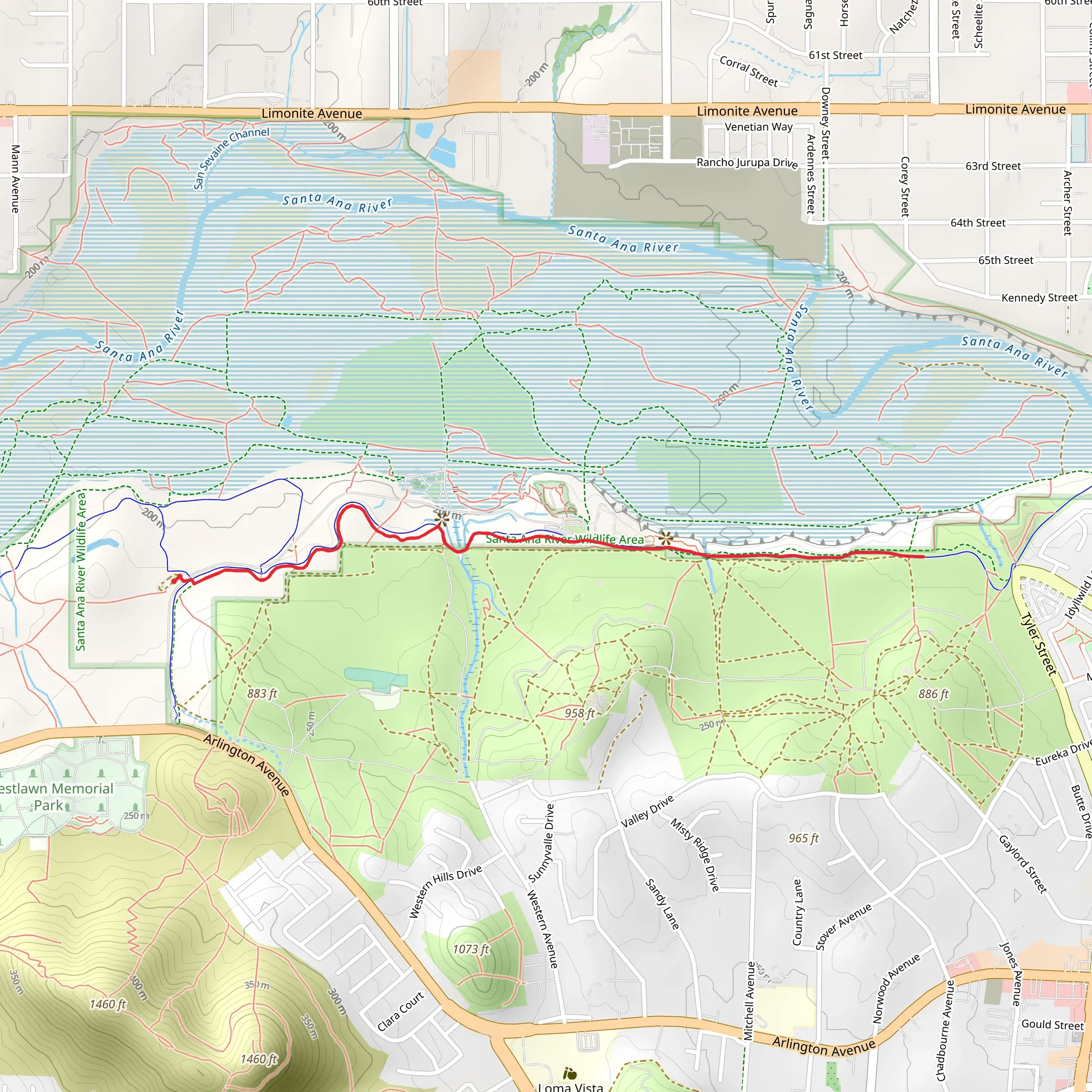 Santa Ana River Trail Out and Back mobile static map