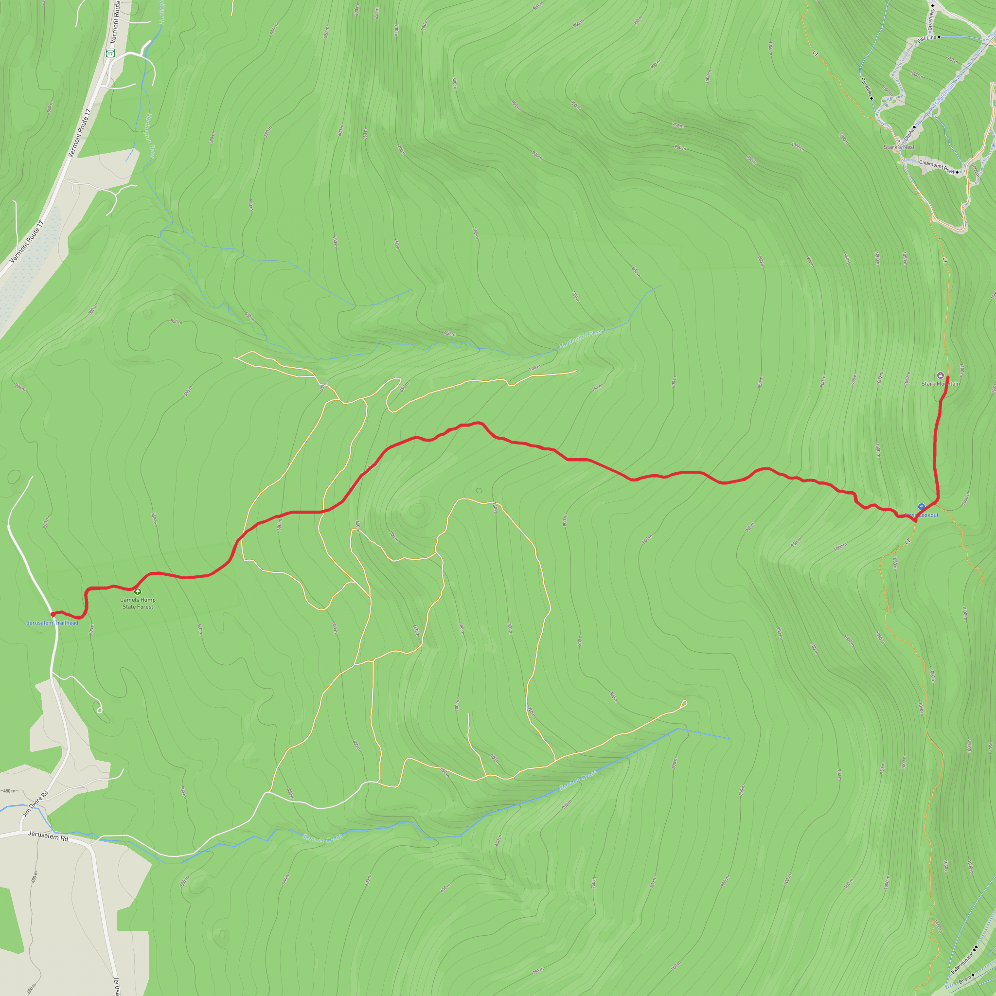 Stark Mountain via Jerusalem Trail mobile static map