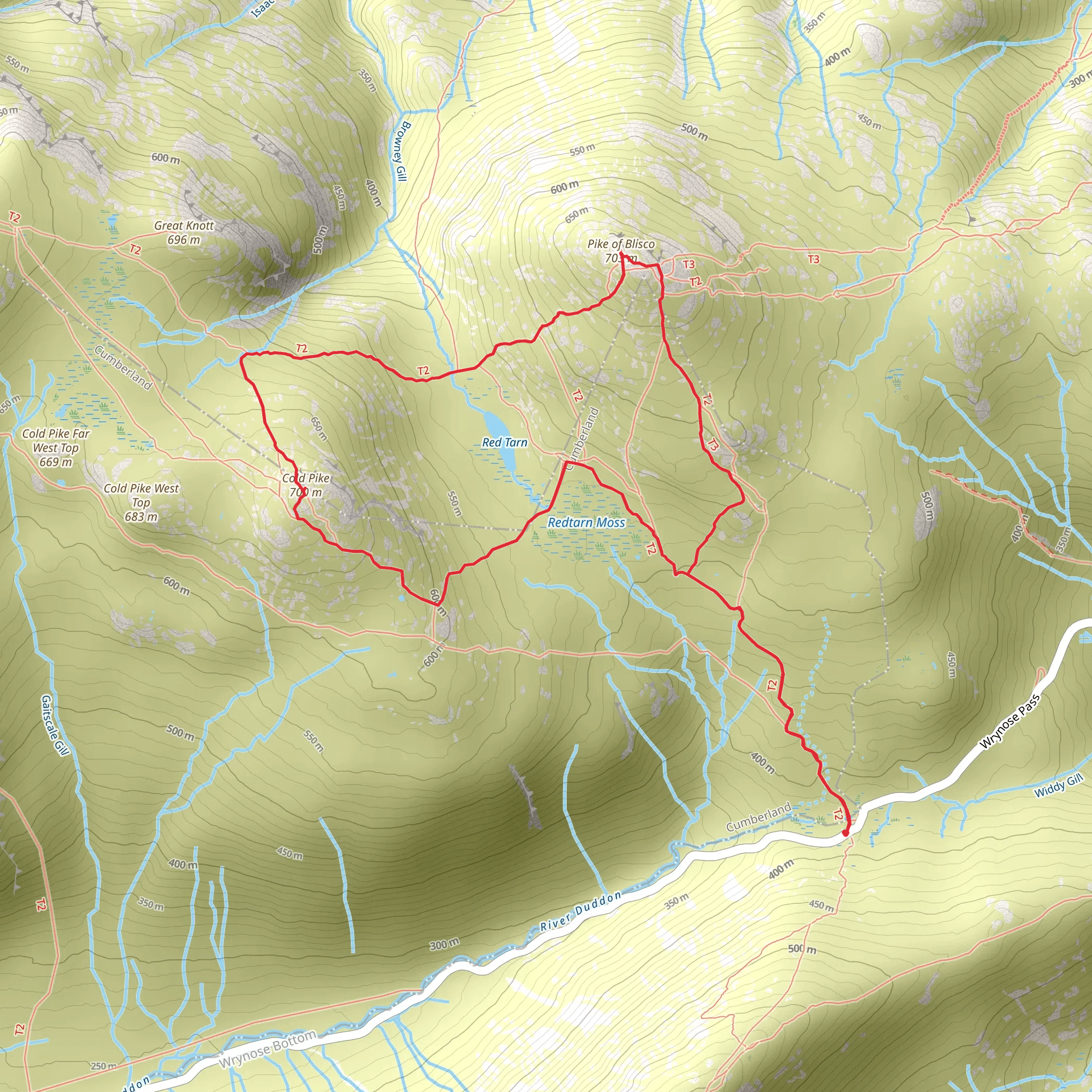 Cold Pike, Pike of Blisco and Redtarn Moss Walk mobile static map