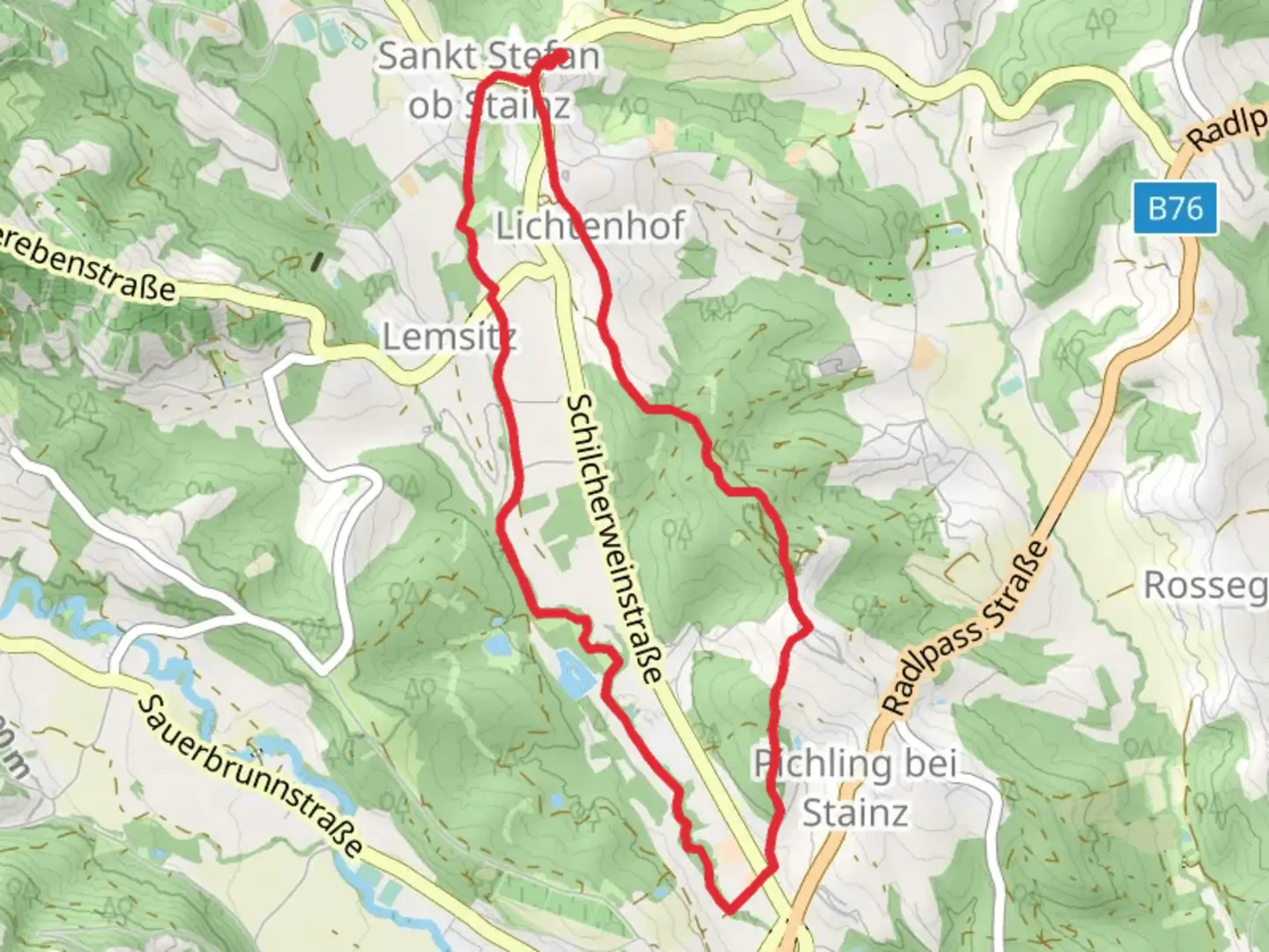 An image depicting the trail St Stefan - Stainz Loop and its surrounding area.