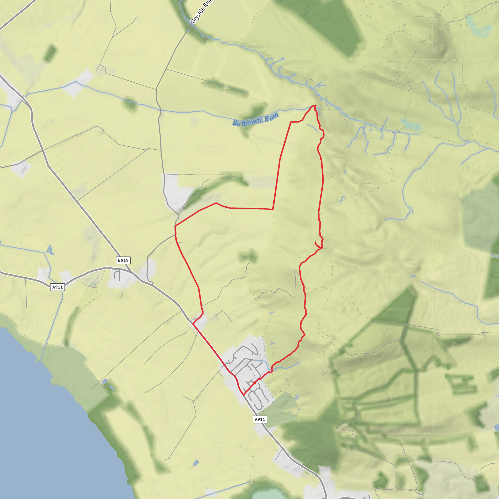 Carlin Maggie, Bishop Hill and Glen Vale from Kinnsswood mobile static map