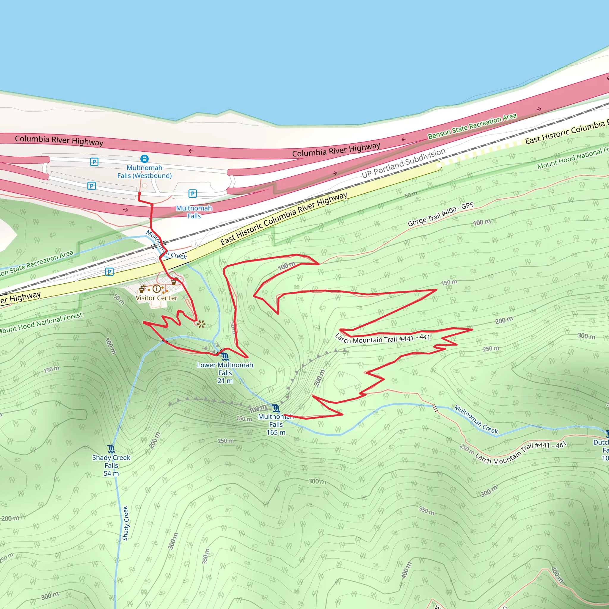 Multnomah Creek via Larch Mountain Trail mobile static map