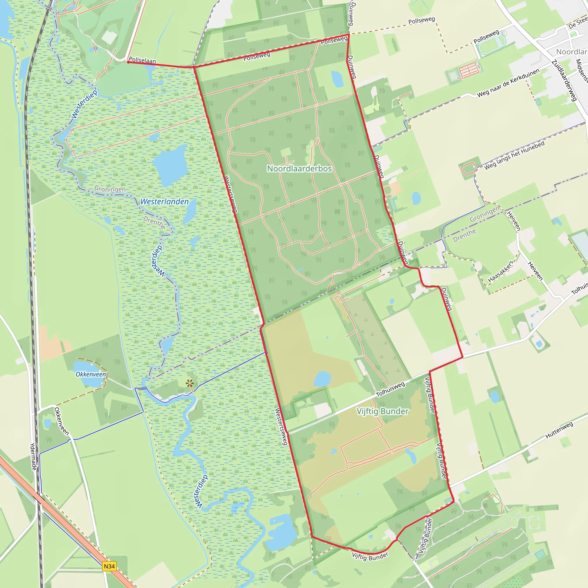 Noordlaarderbos and Vijftig Bunder via Pollse Weg, Duin Weg and Westerse Weg mobile static map