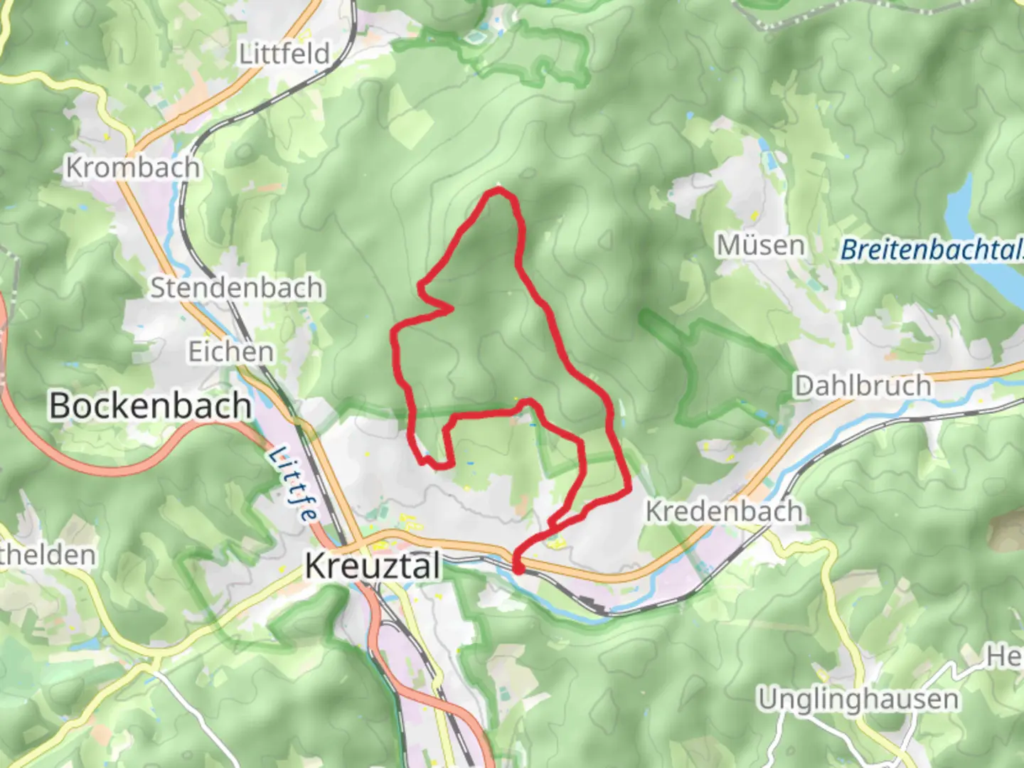 An image depicting the trail Kindelsberg via Kindelsbergpfad and its surrounding area.