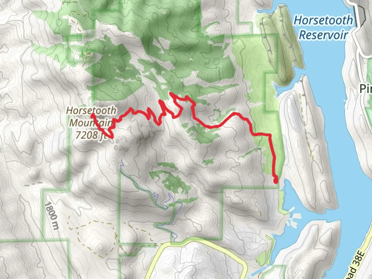 An image depicting the trail Horsetooth Mountain via Swan Johnson Trail and Wathan Trail and its surrounding area.