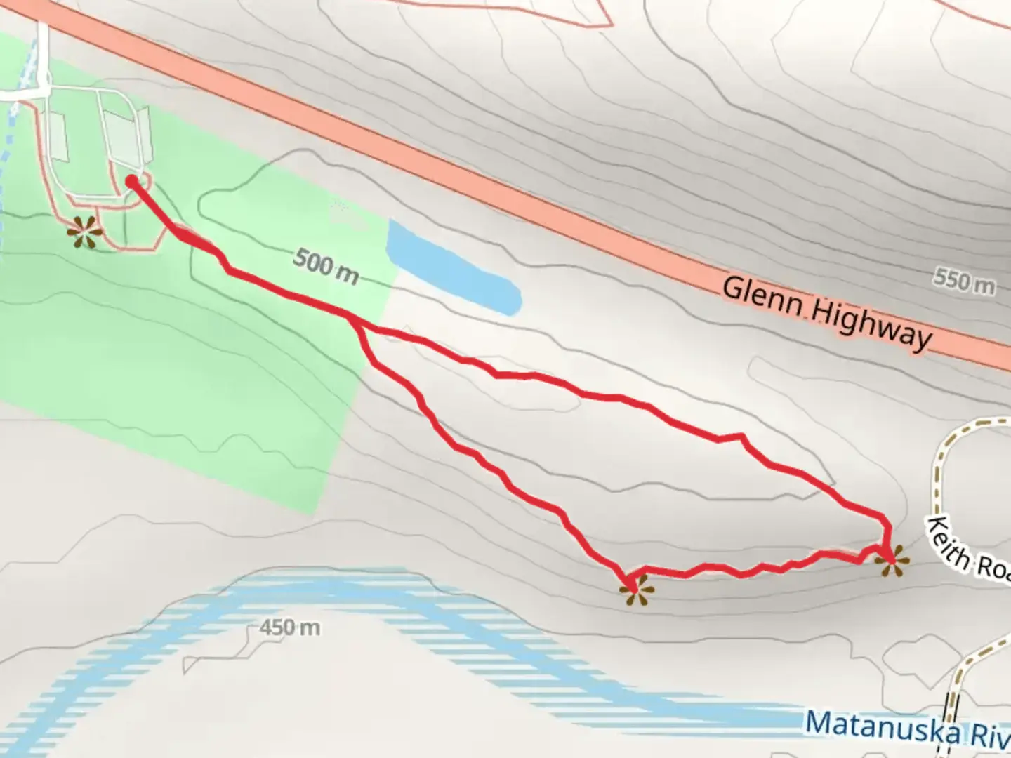 An image depicting the trail Matanuska Glacier State Recreation Site Loop and its surrounding area.