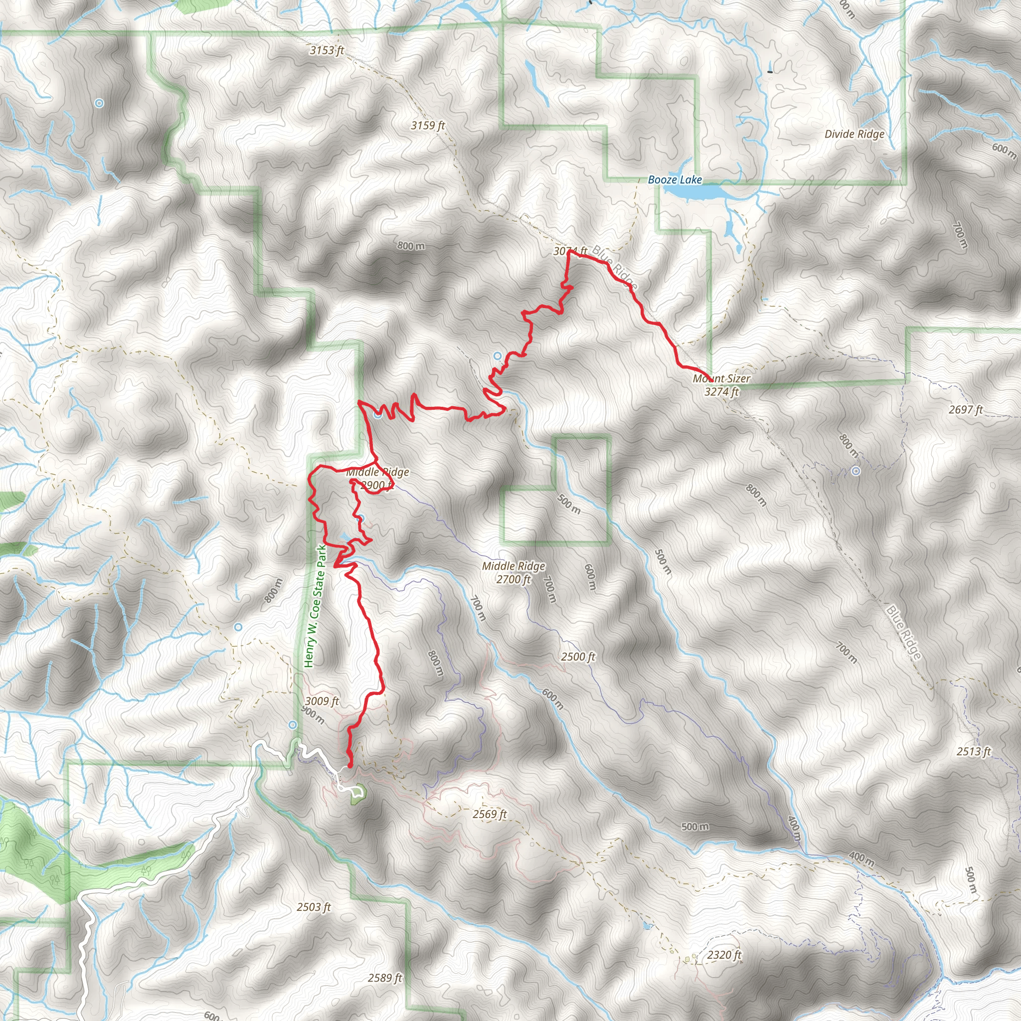 Monument, Frog Lake, Middle Ridge and Blue Ridge Loop Trail mobile static map