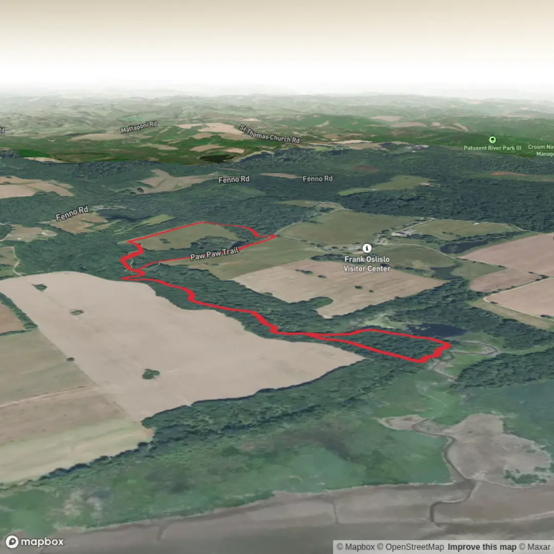 An image depicting the trail Paw Paw Trail and Mounds Trail and its surrounding area.