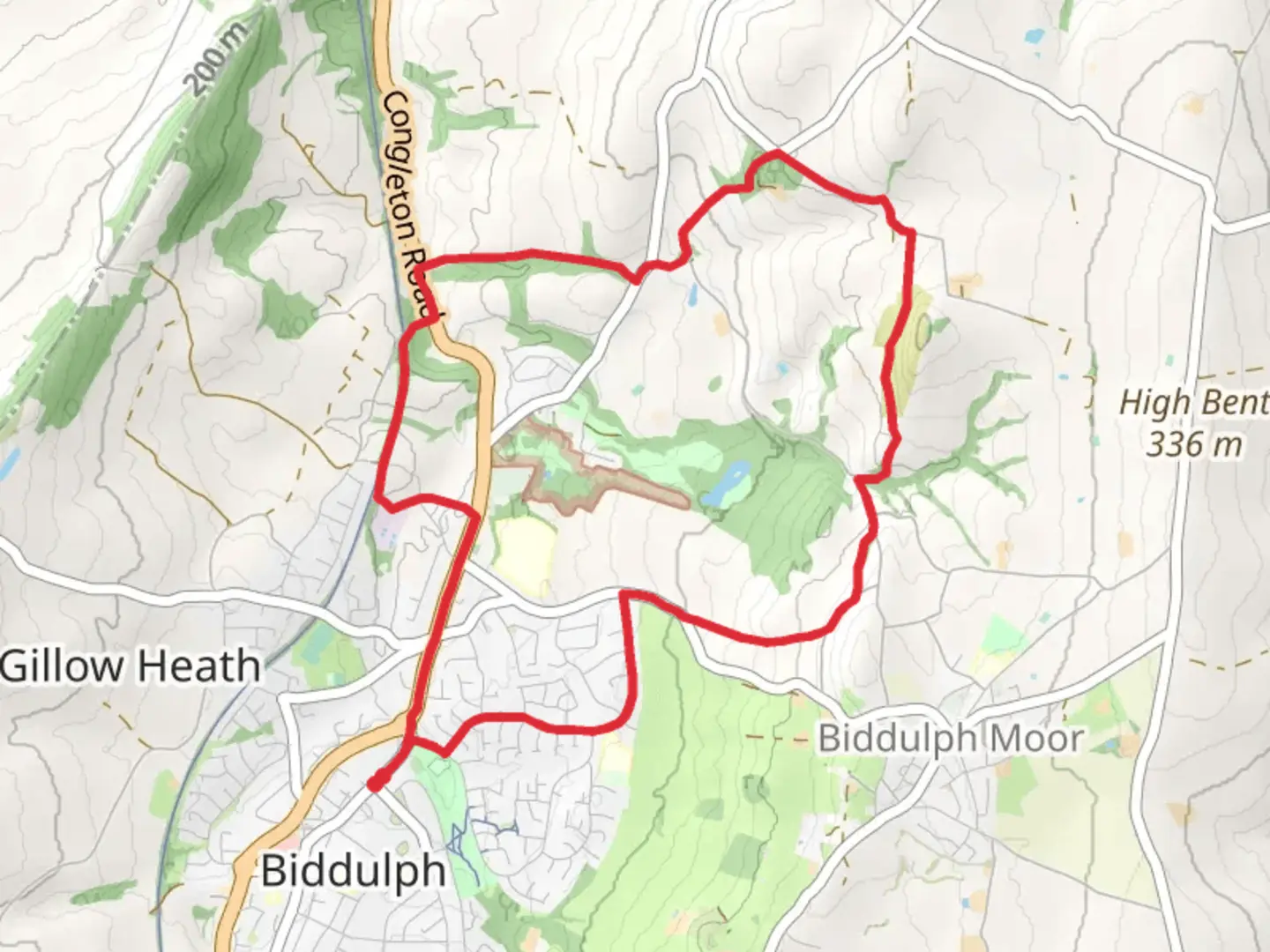 An image depicting the trail Bailey's Wood via S M Walk and its surrounding area.