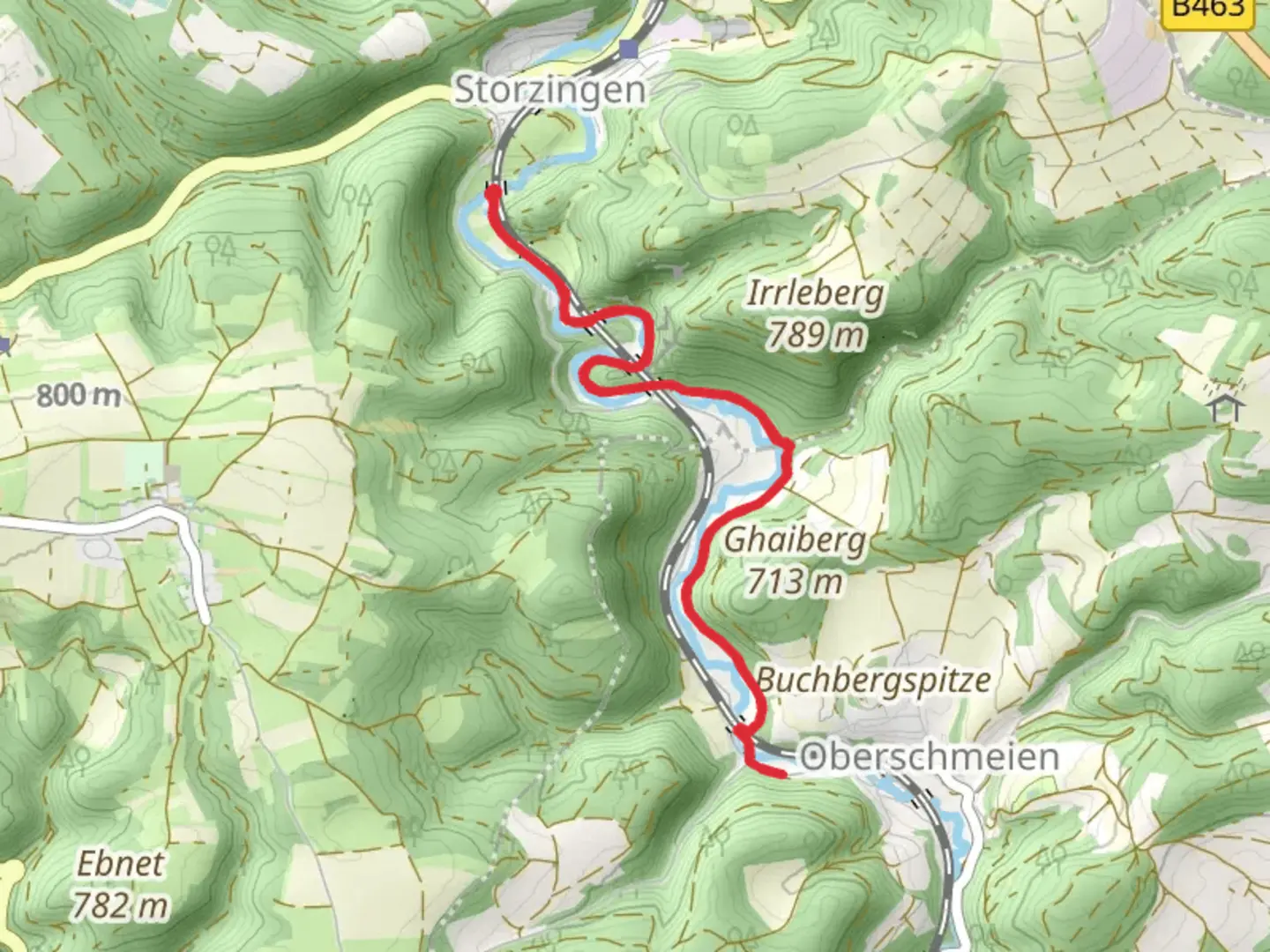 An image depicting the trail Schmeie via Donau Felsen Laeufr and its surrounding area.