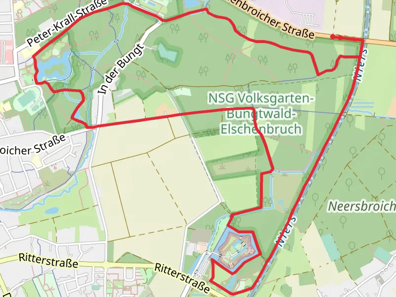 Volksgartenweiher and NSG Volksgarten Bungtwald Elschenbruch and Schloss Rheydt Loop