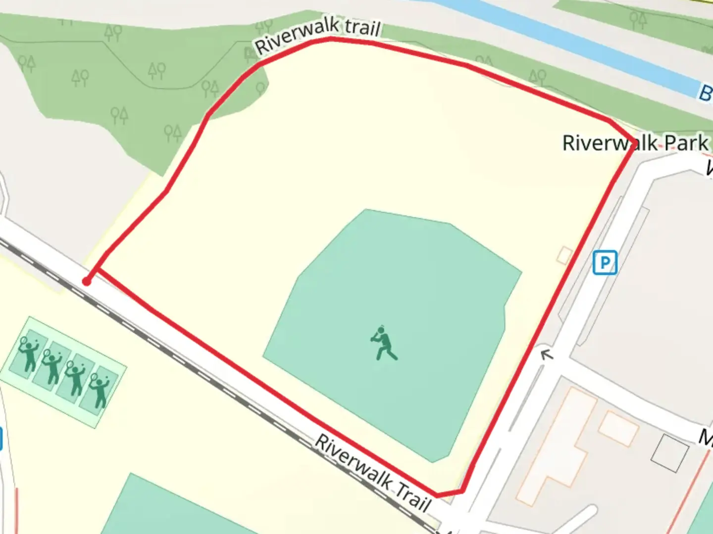 An image depicting the trail Riverwalk Loop Trail and its surrounding area.