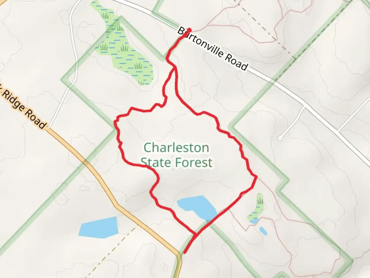 An image depicting the trail Burtonville Road Loop and its surrounding area.