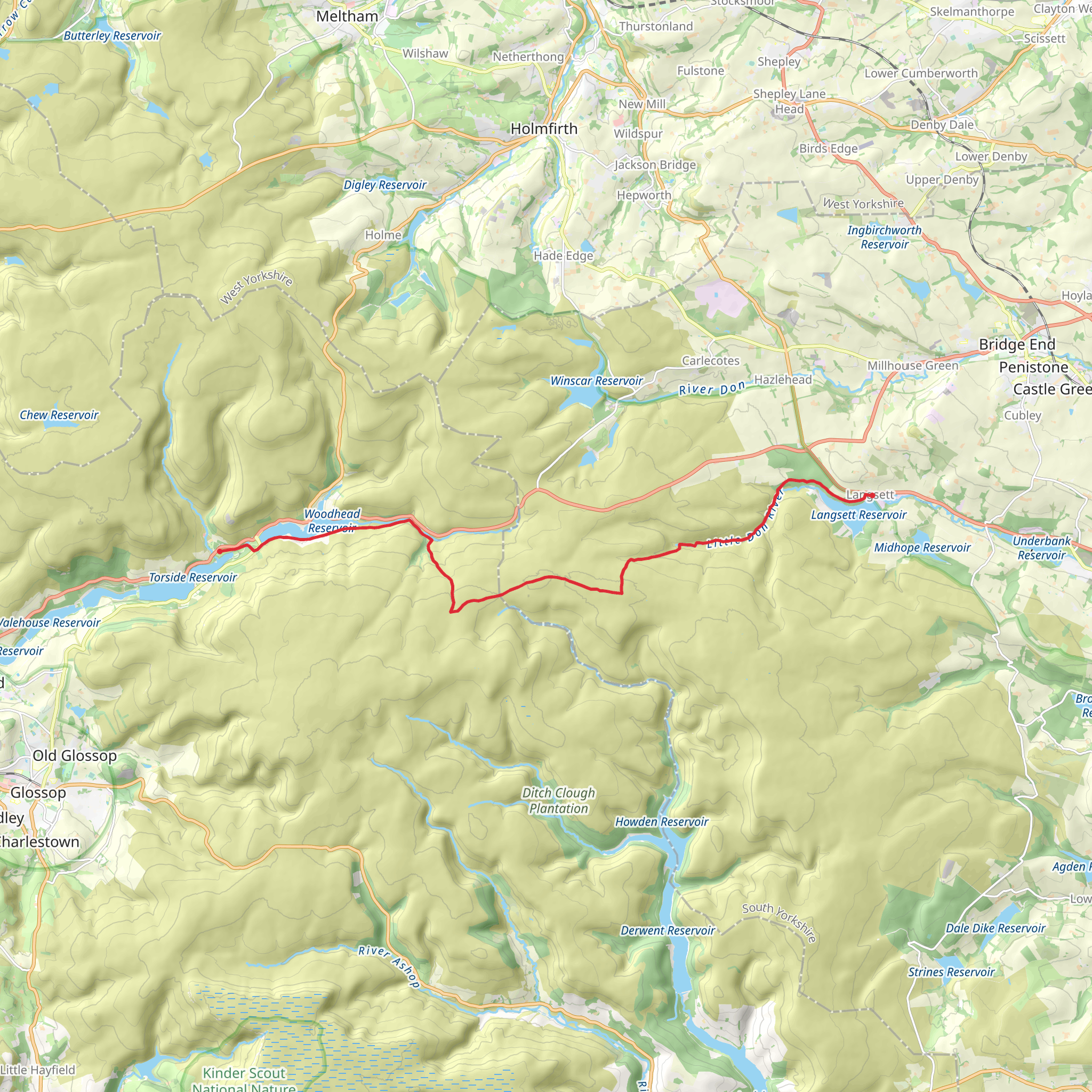 Langsett to Crowden via Woodhead mobile static map