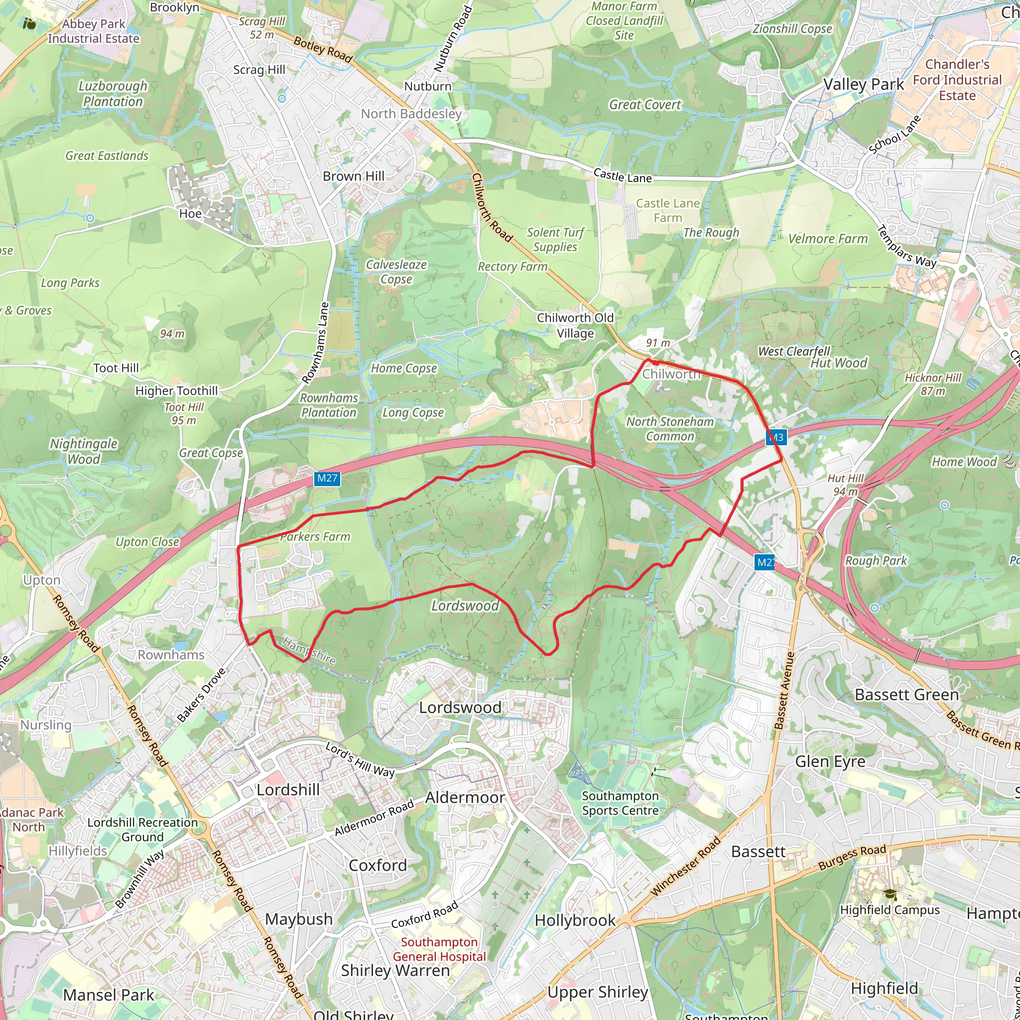 Matthew's Moor and Lordswood Loop mobile static map