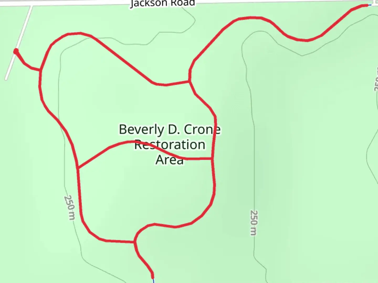 An image depicting the trail Beverly D Crone Restoration Area Loop and its surrounding area.
