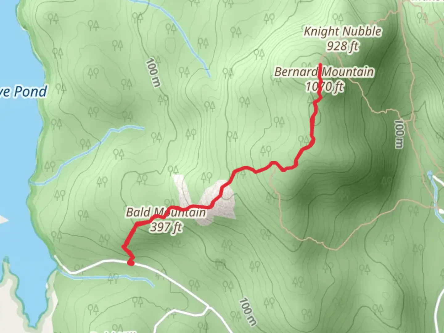An image depicting the trail Bald Mountain and Knight Nubble and its surrounding area.