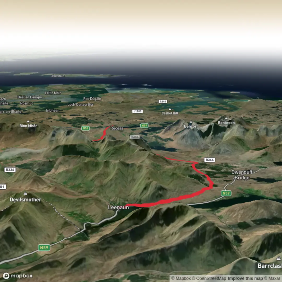 An image depicting the trail Leenaun_Western_Way_Recess_1 and its surrounding area.