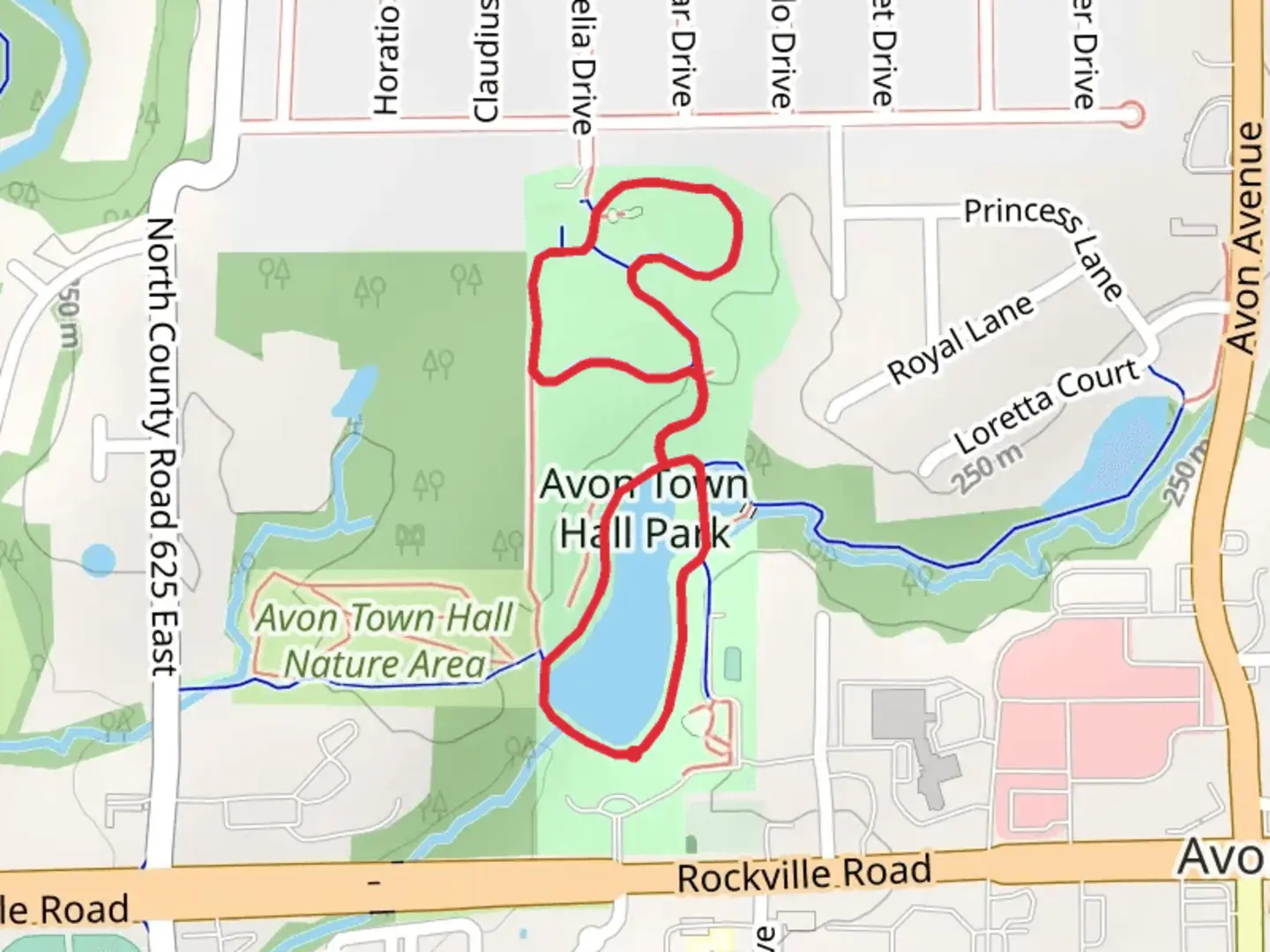 An image depicting the trail Avon Town Hall Park and Lake View Loop and its surrounding area.