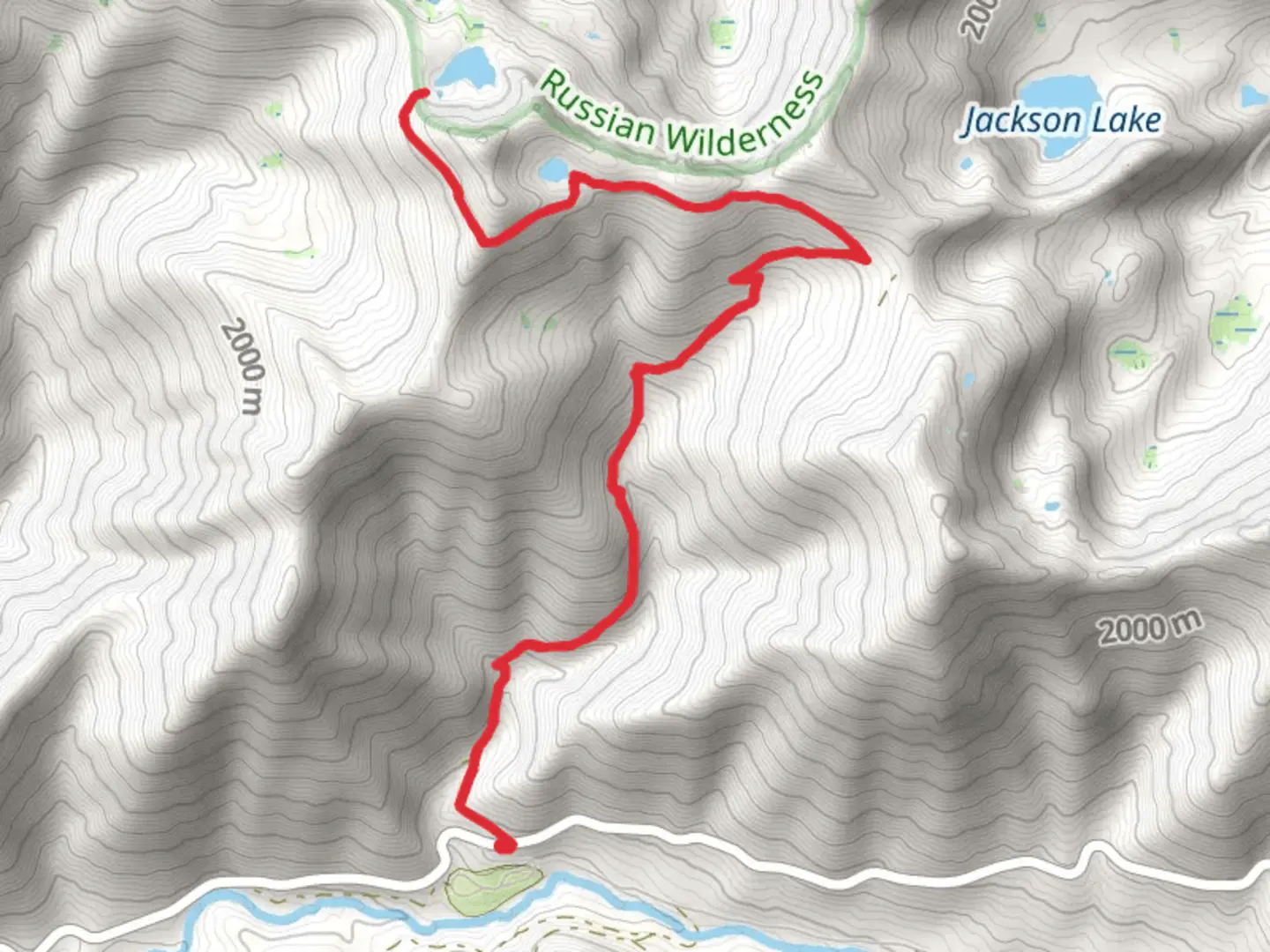 An image depicting the trail Russion Lake via Trail Creek Trail and Deacon Lee Trail and its surrounding area.