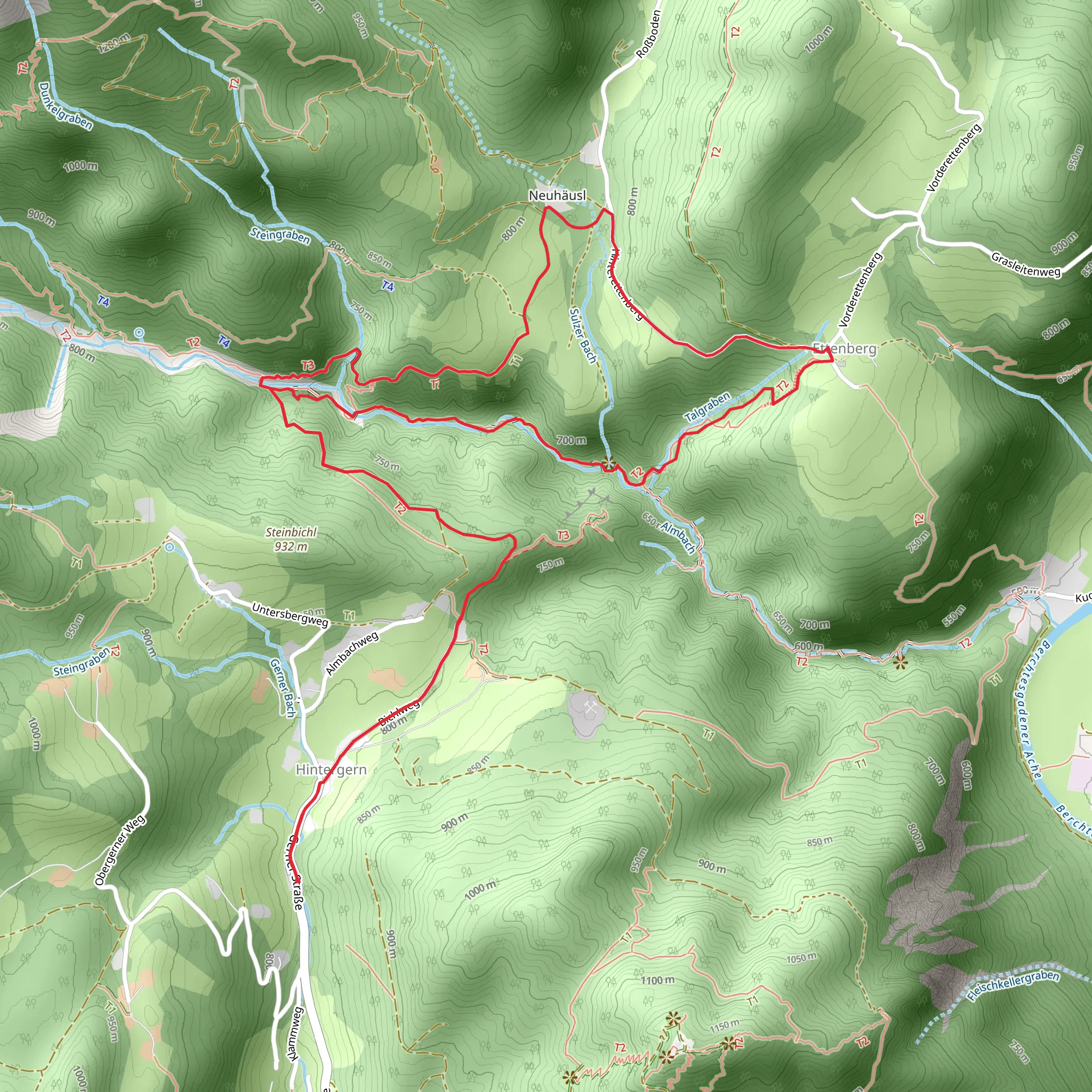 Winkl Sulzer, Maria Heimsuchung and Sulzer Wasserfall Loop from Hintergern mobile static map