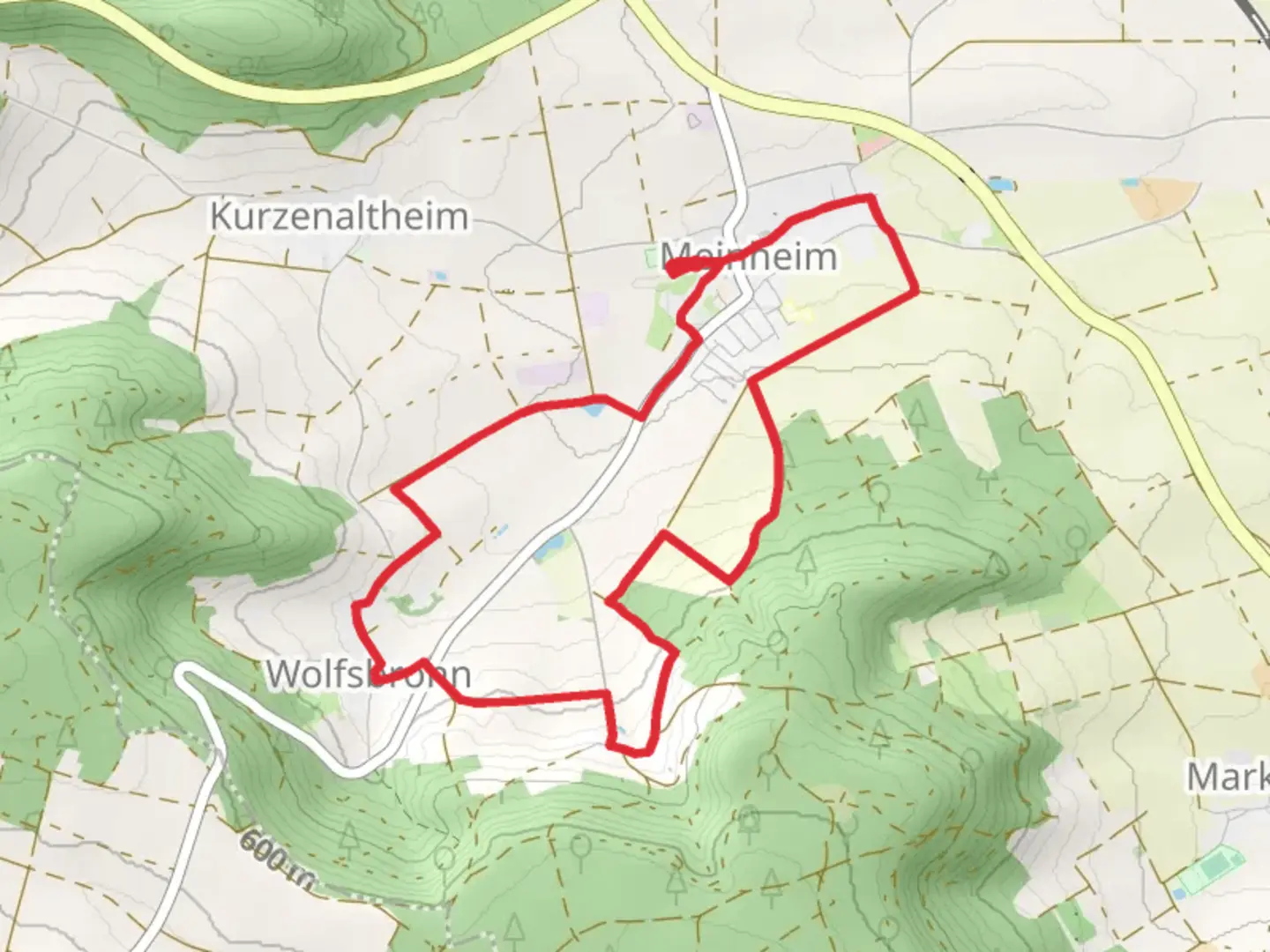 An image depicting the trail Meinheim Loop and its surrounding area.