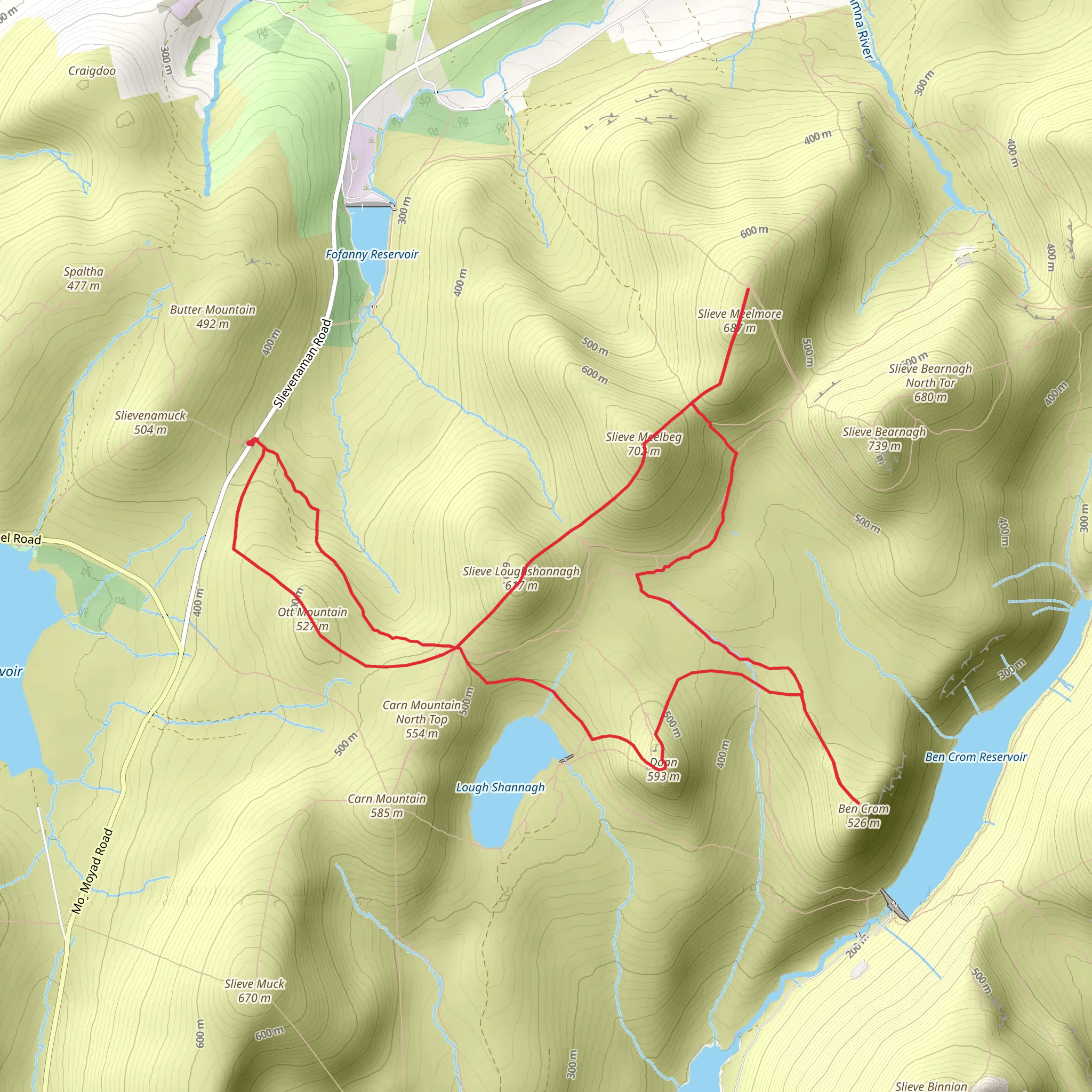 Slieve Meelbeg and Ben Crom Loop mobile static map