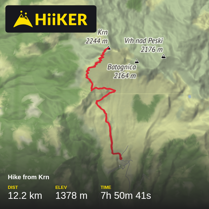 A map preview of the recording Hike from Krn.