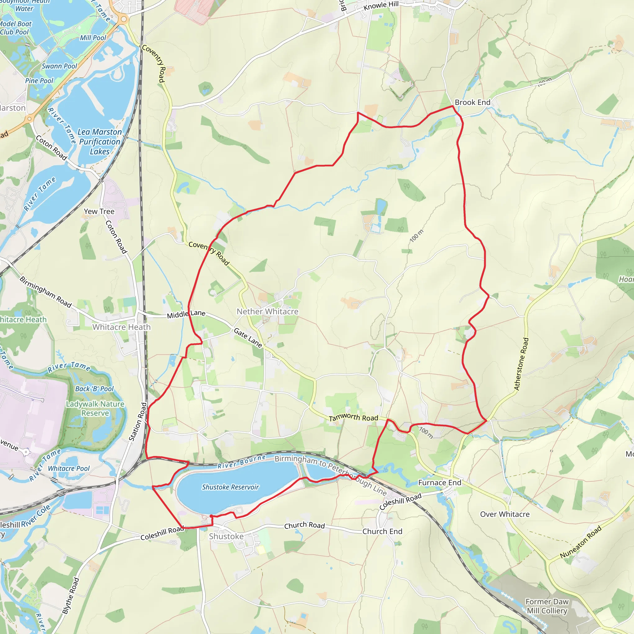 Shustoke to Foul End Loop mobile static map