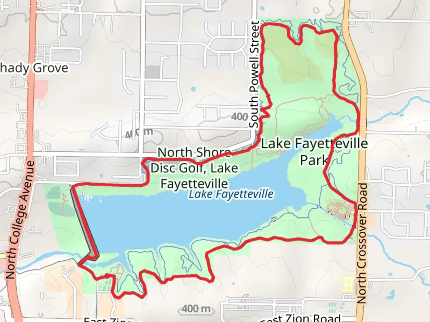 An image depicting the trail Lake Fayetteville Loop and its surrounding area.