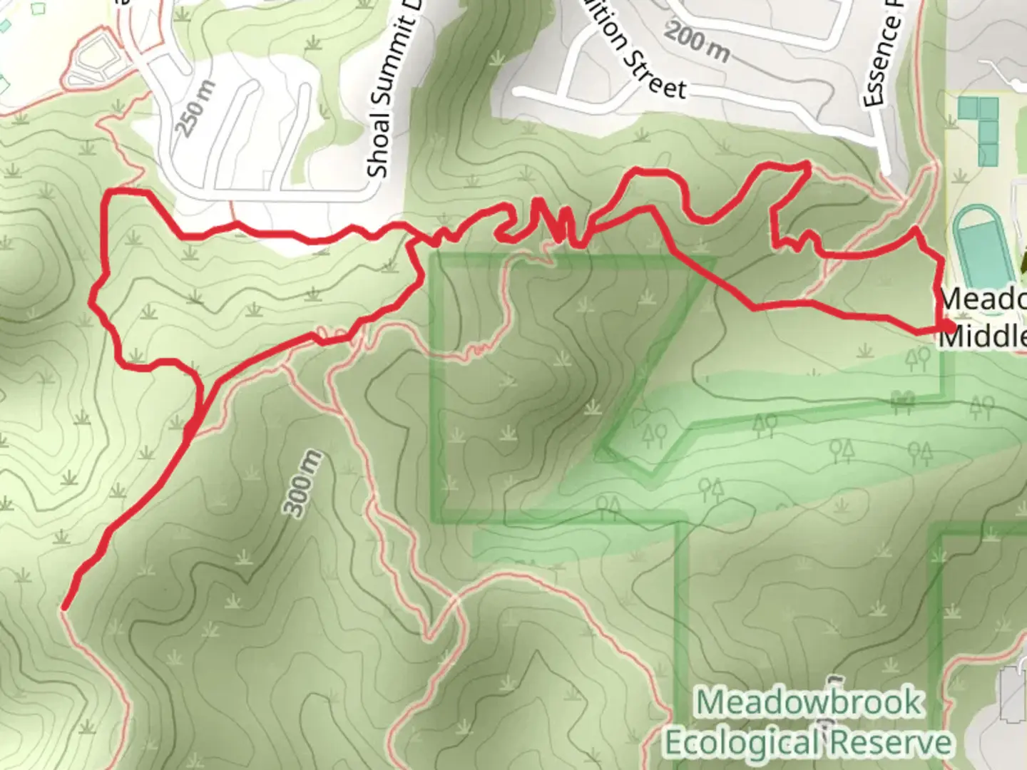 An image depicting the trail Meadowbrook Lane Loop and its surrounding area.