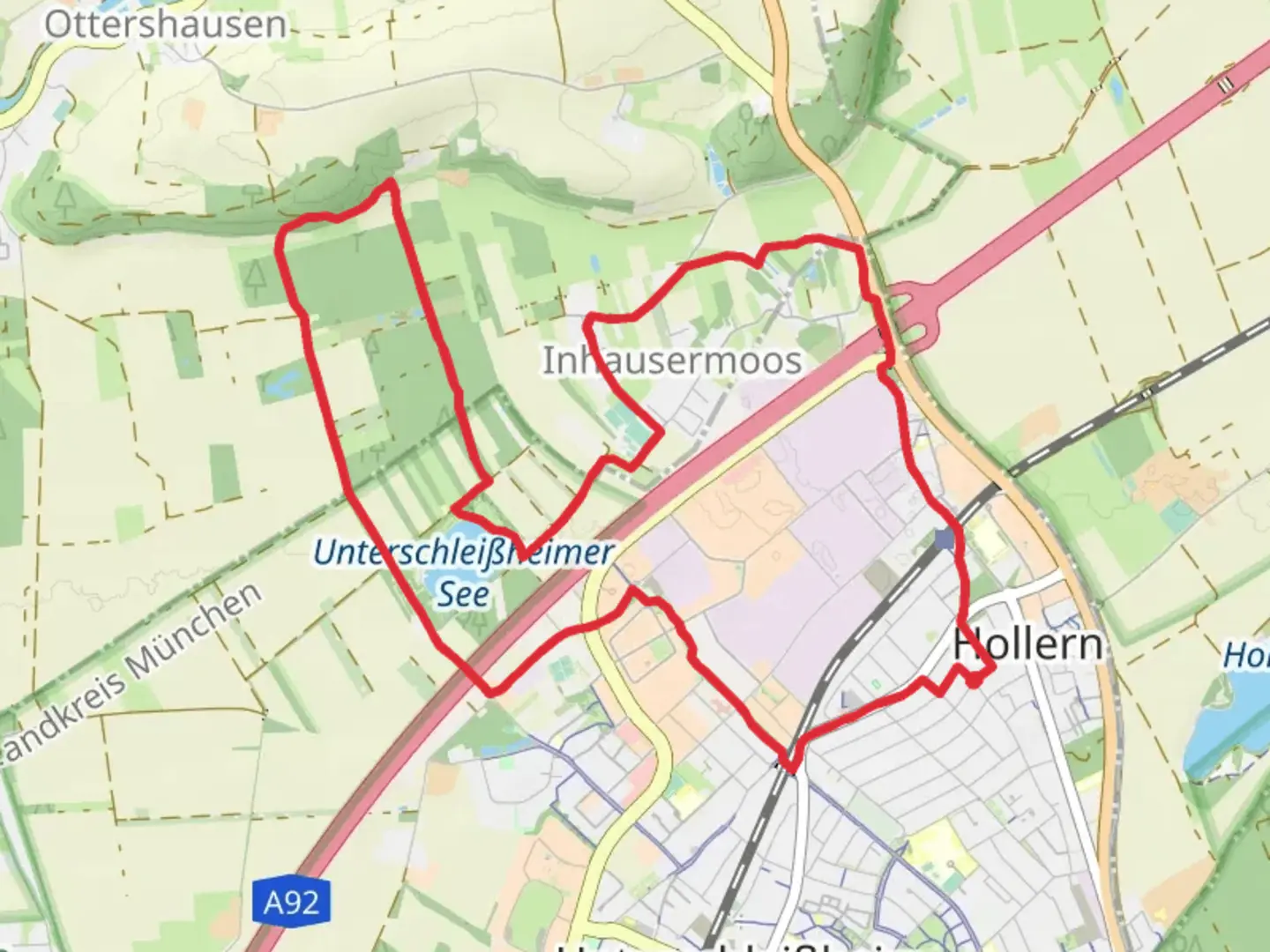An image depicting the trail Unterschleißheimer See from Lohhof via MVV Wanderweg and its surrounding area.
