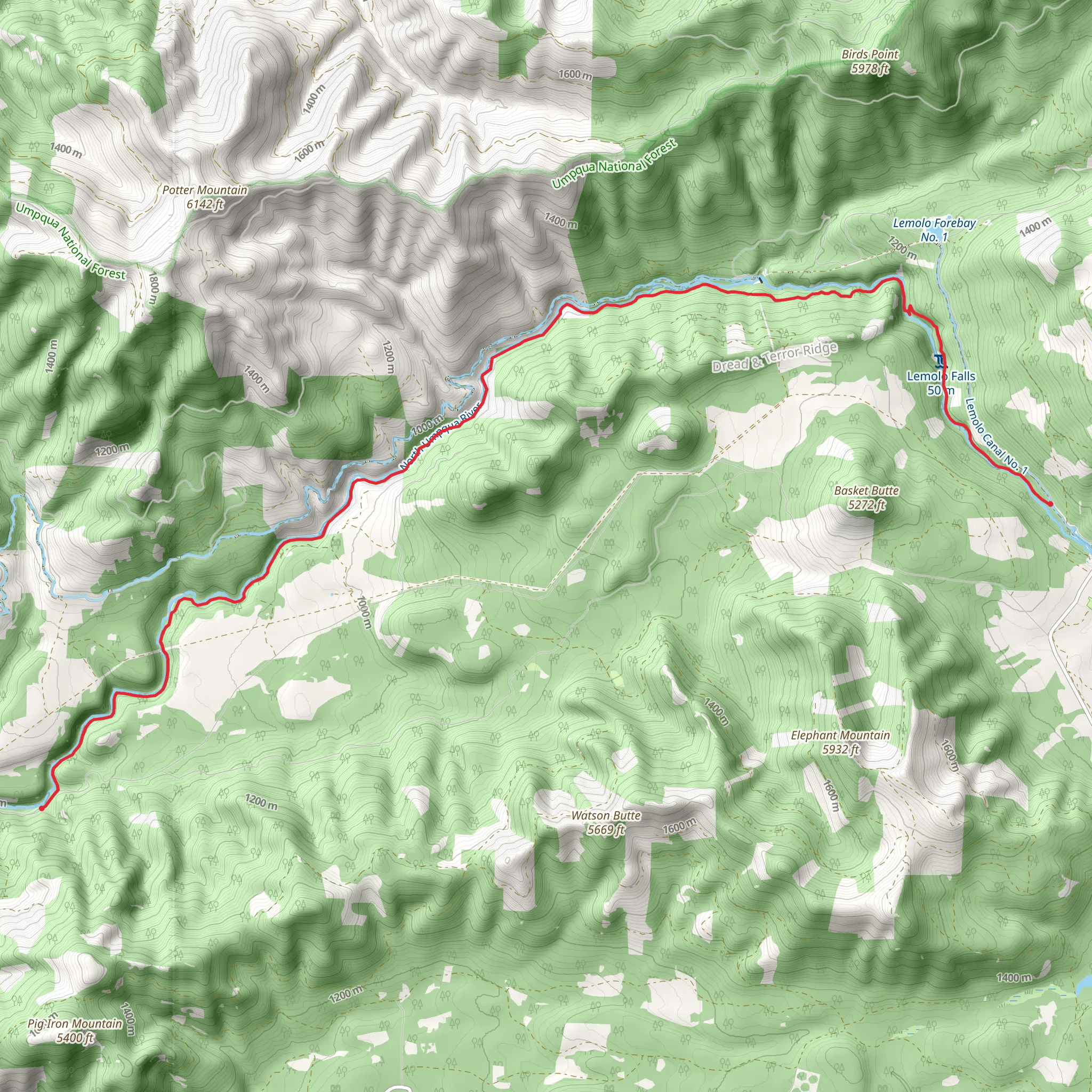 North Umpqua Trail - Dread and Terror mobile static map